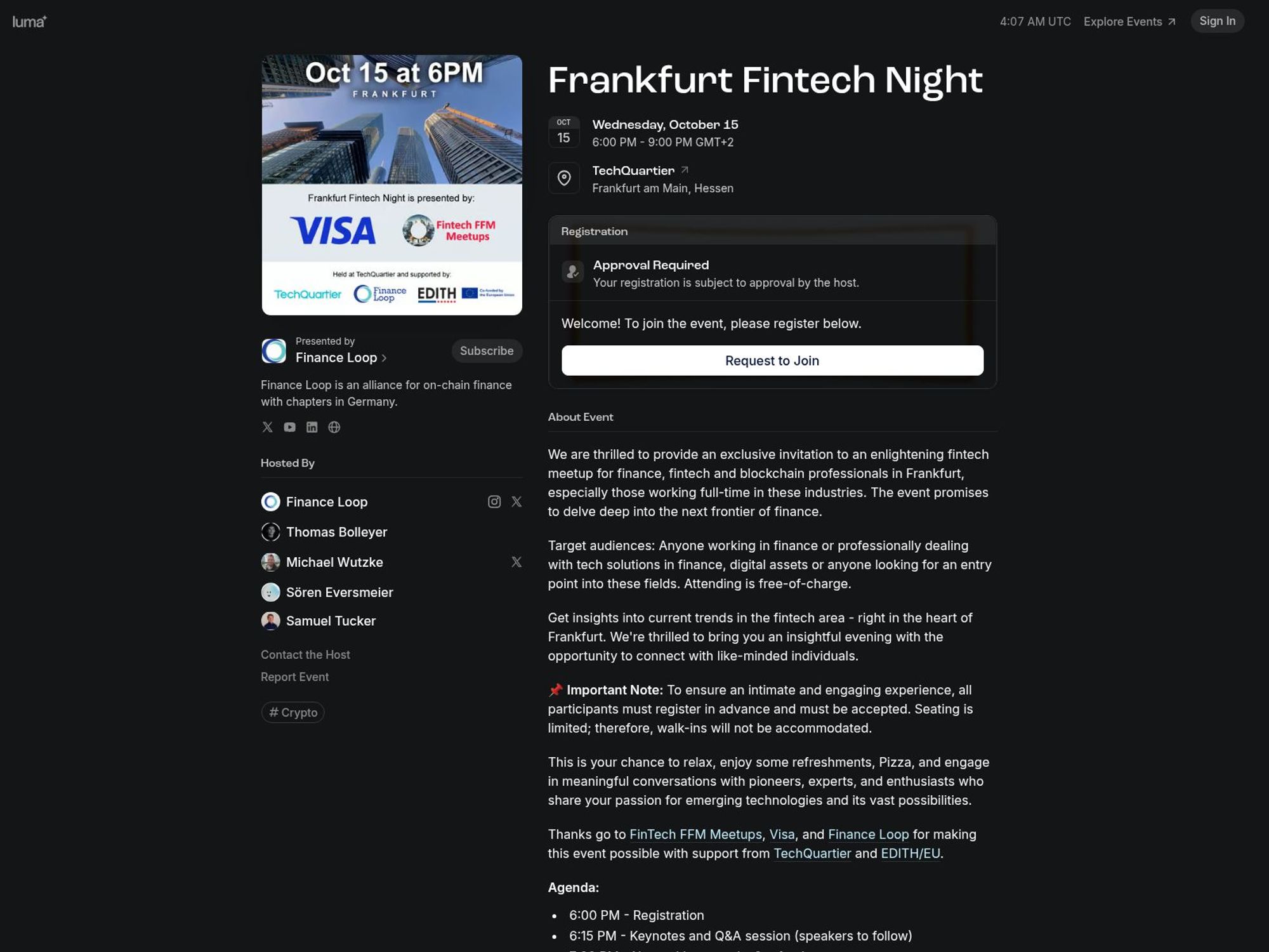Frankfurt Fintech Night website