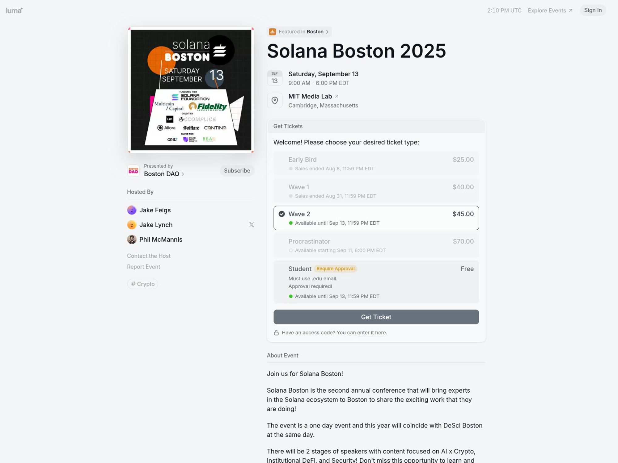 Solana Boston 2025 website