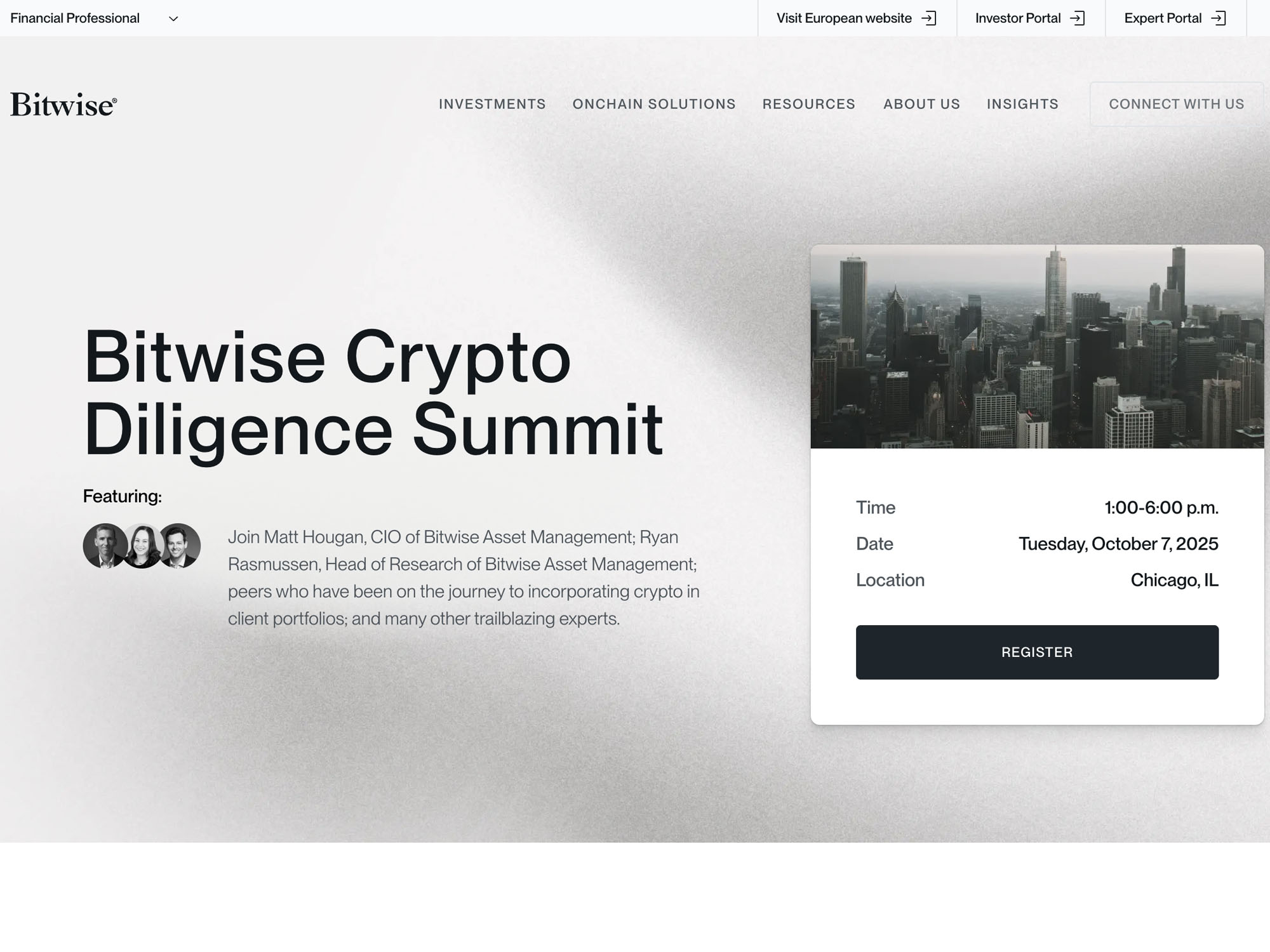 Bitwise Crypto Diligence Summit website