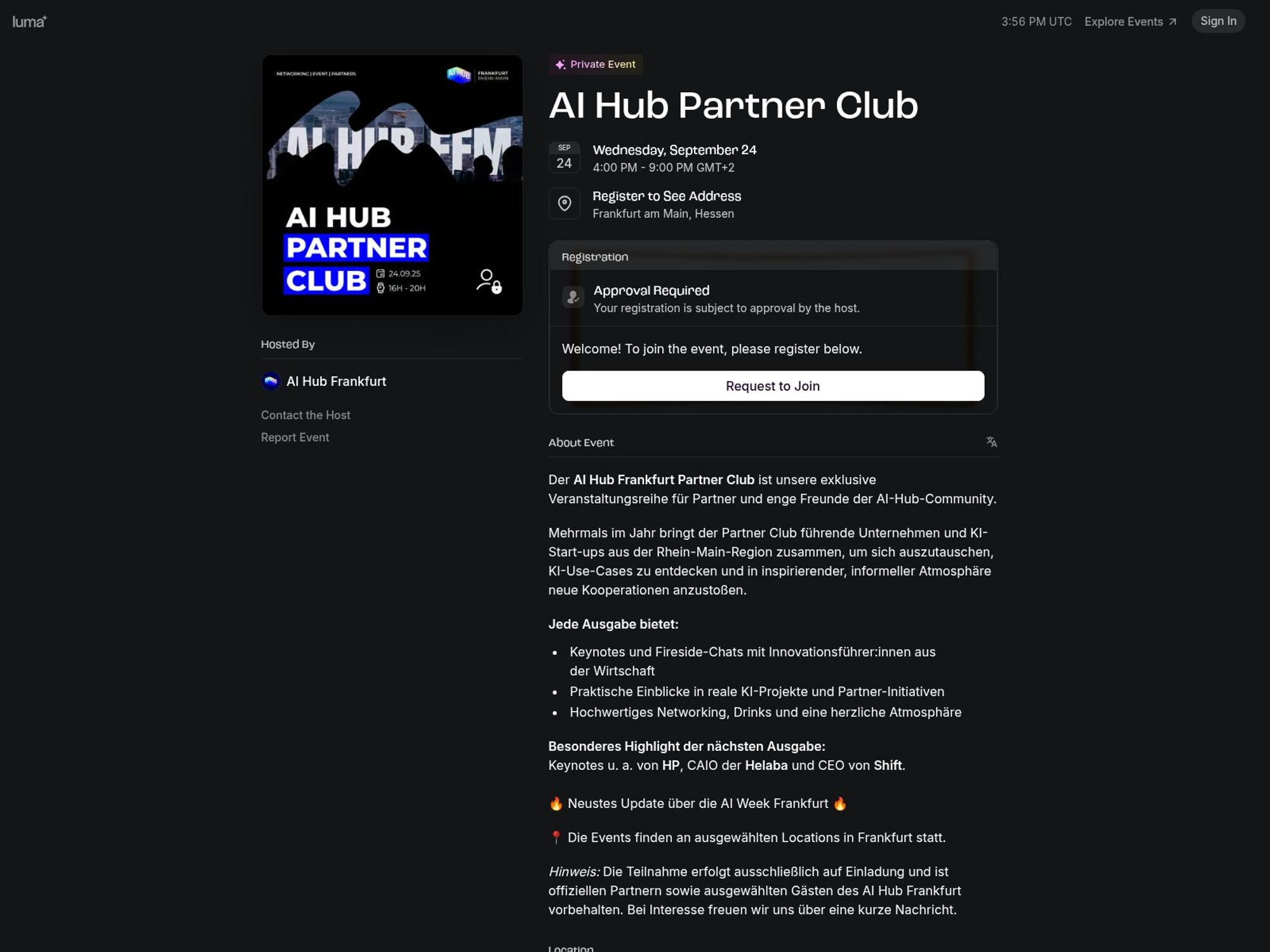 AI Hub Frankfurt Partner Club website