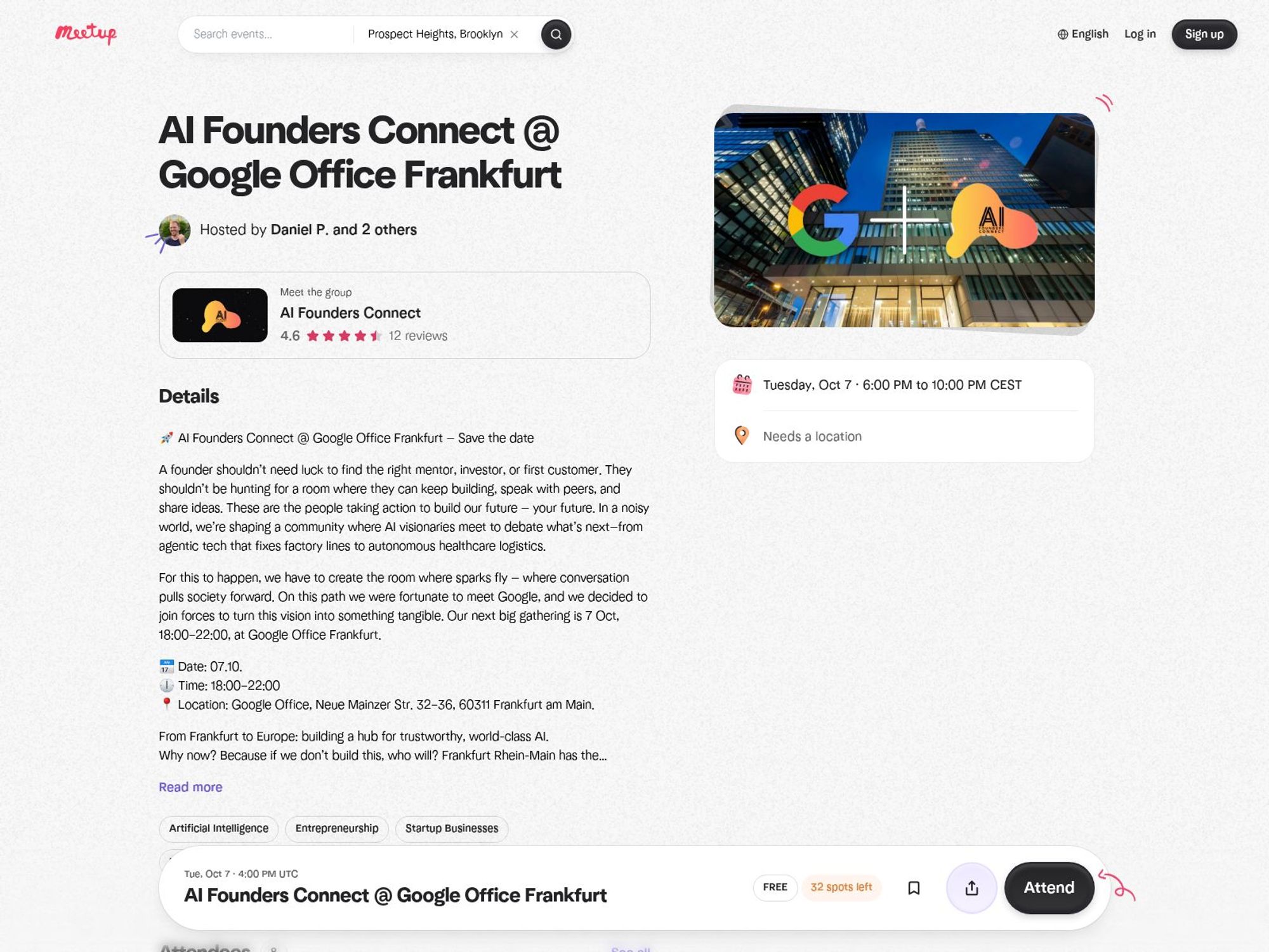 AI Founders Connect @ Google Office Frankfurt website