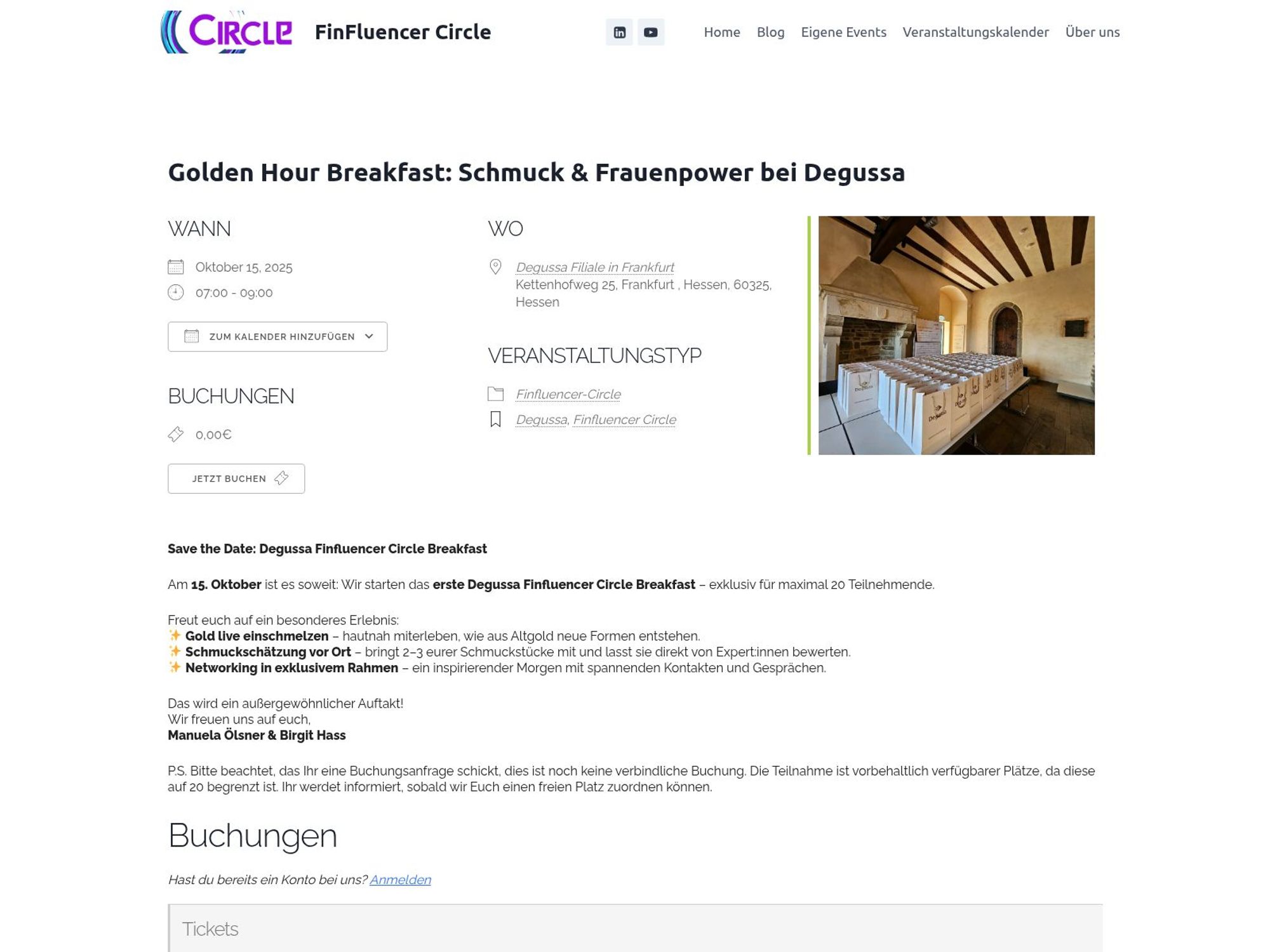 Golden Hour Breakfast: Schmuck & Frauenpower bei Degussa website