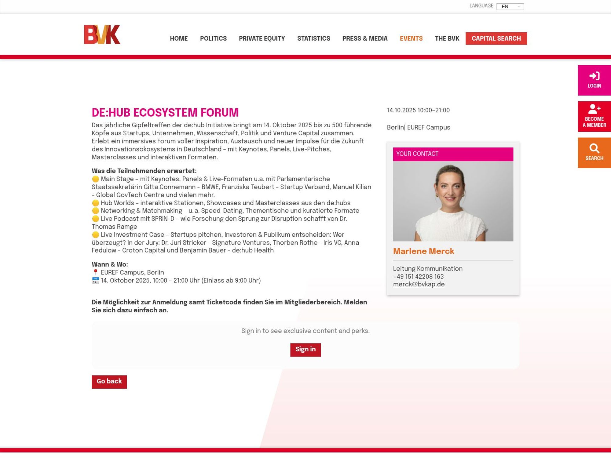 de:hub Ecosystem Forum website