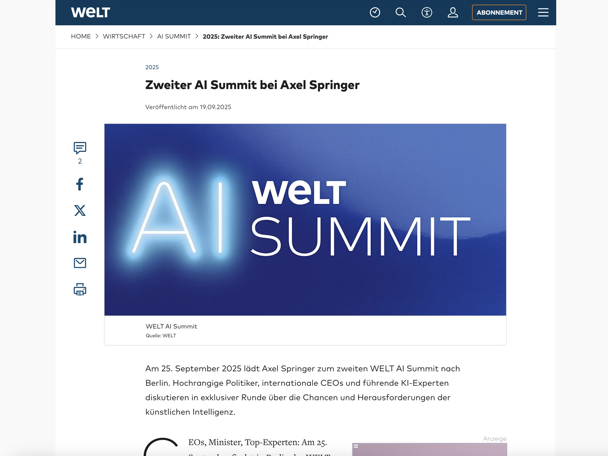 WELT AI Summit 2025 screenshot
