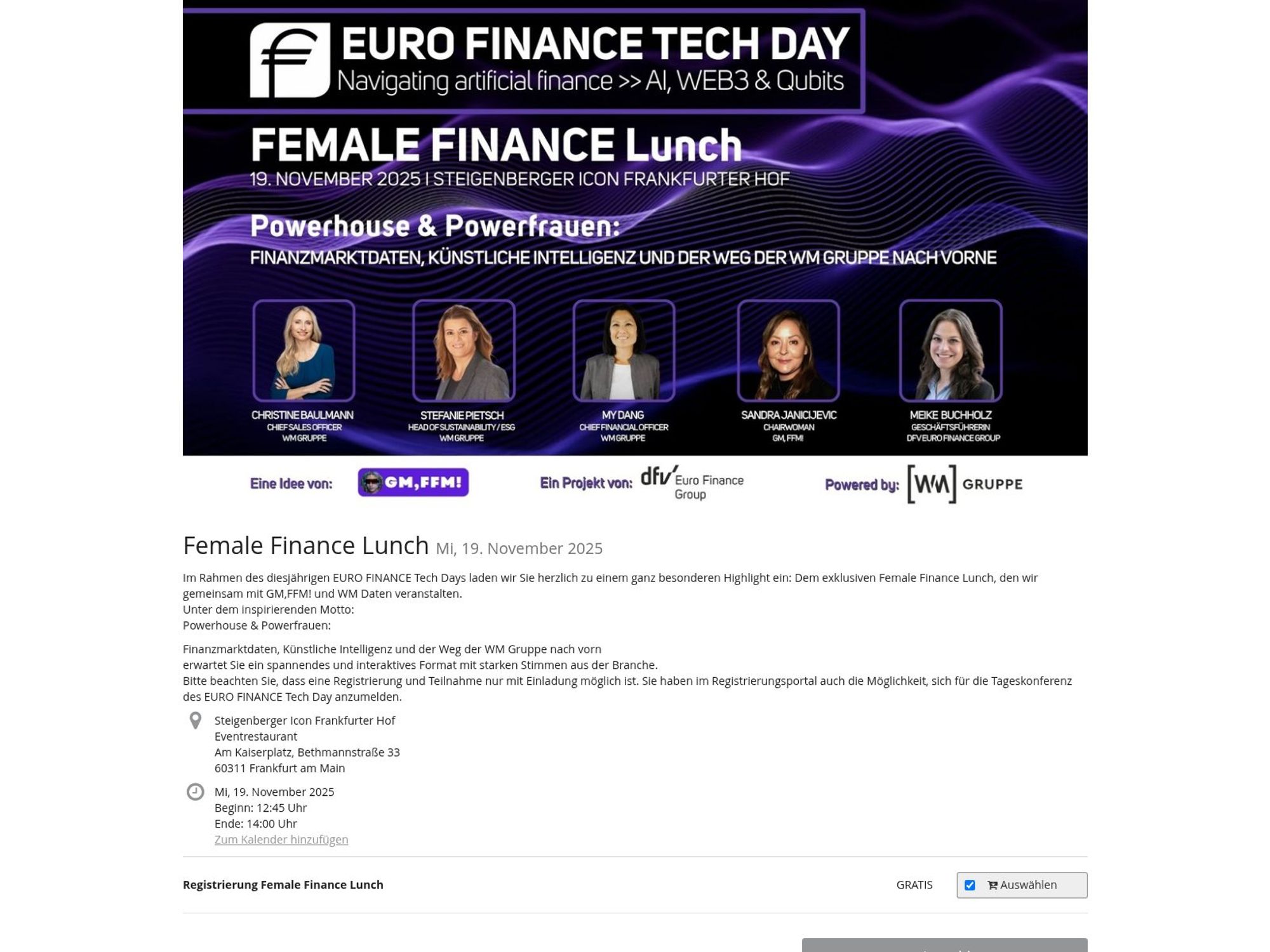 Female Finance Lunch website
