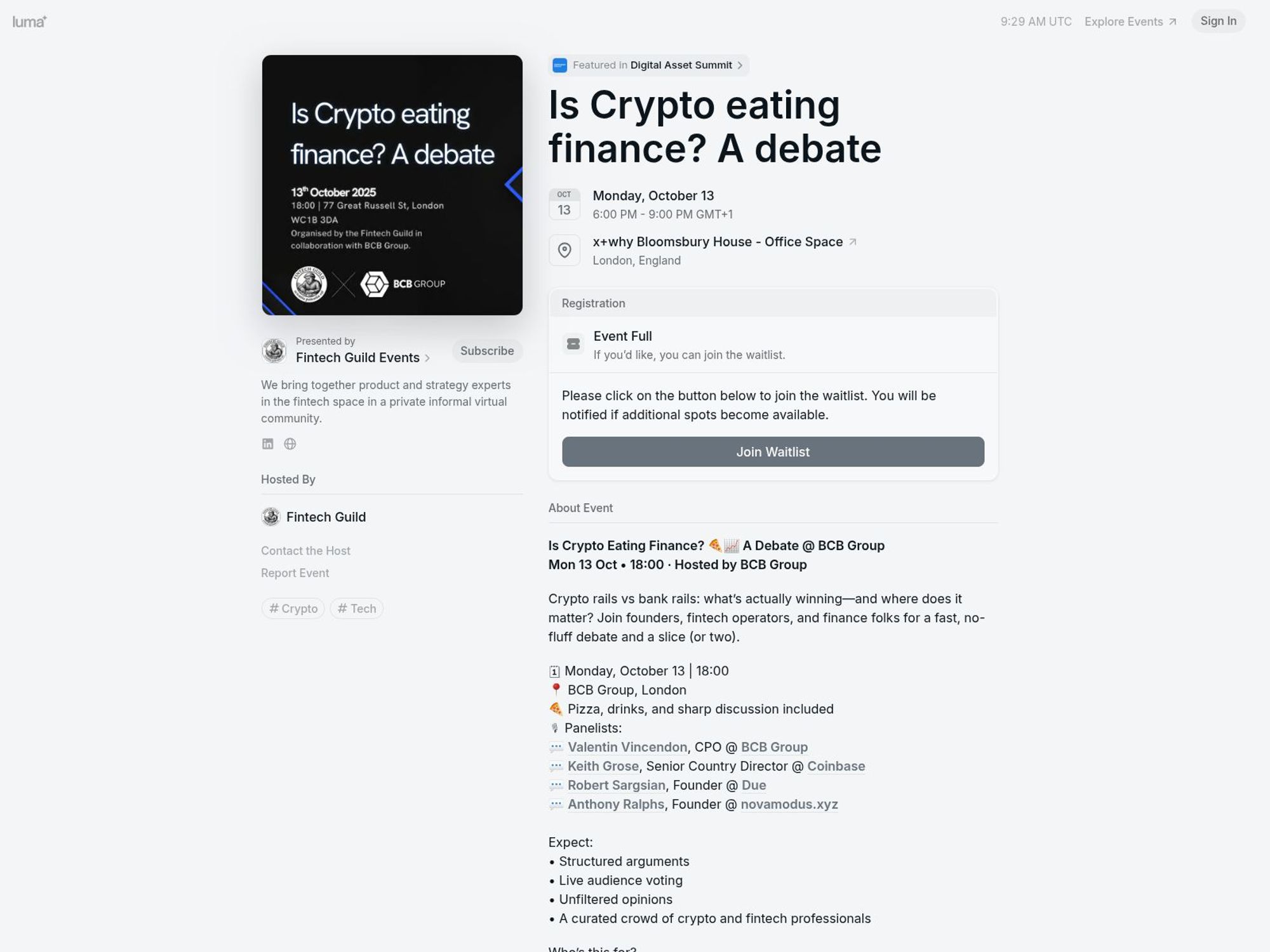 Is Crypto eating finance? A debate screenshot