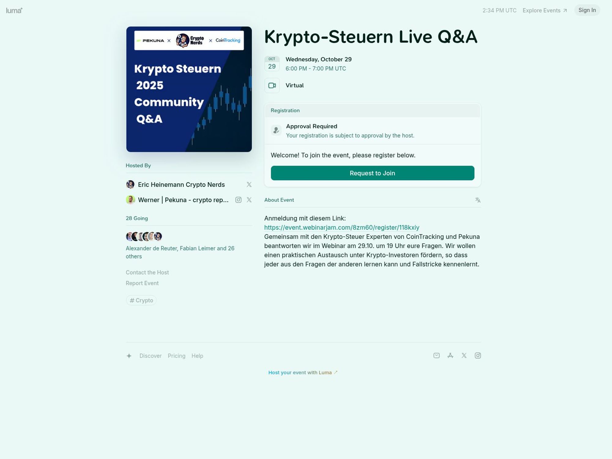 Krypto-Steuern Live Q&A website