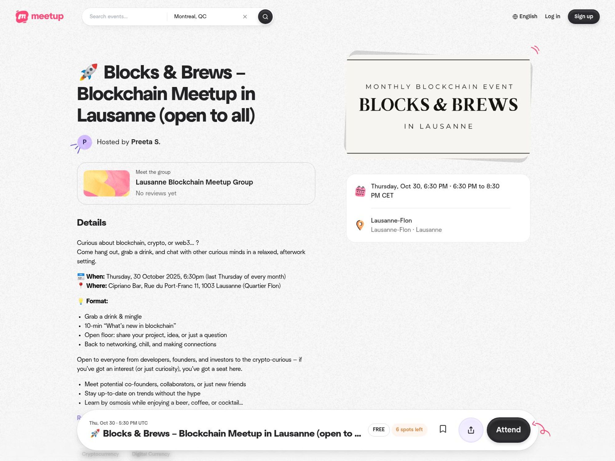 Blocks & Brews – Blockchain Meetup in Lausanne website