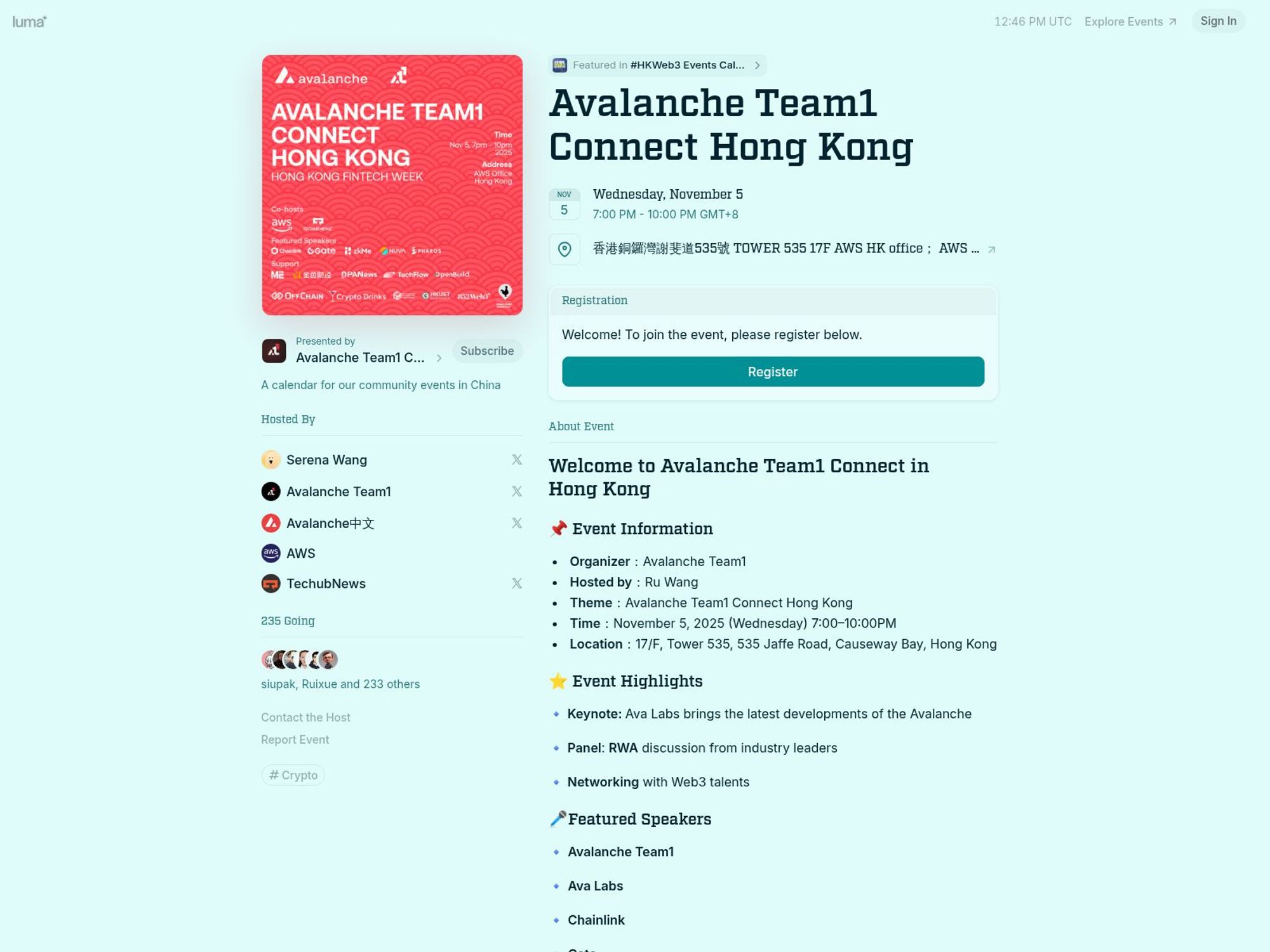 Avalanche Team1 Connect Hong Kong screenshot