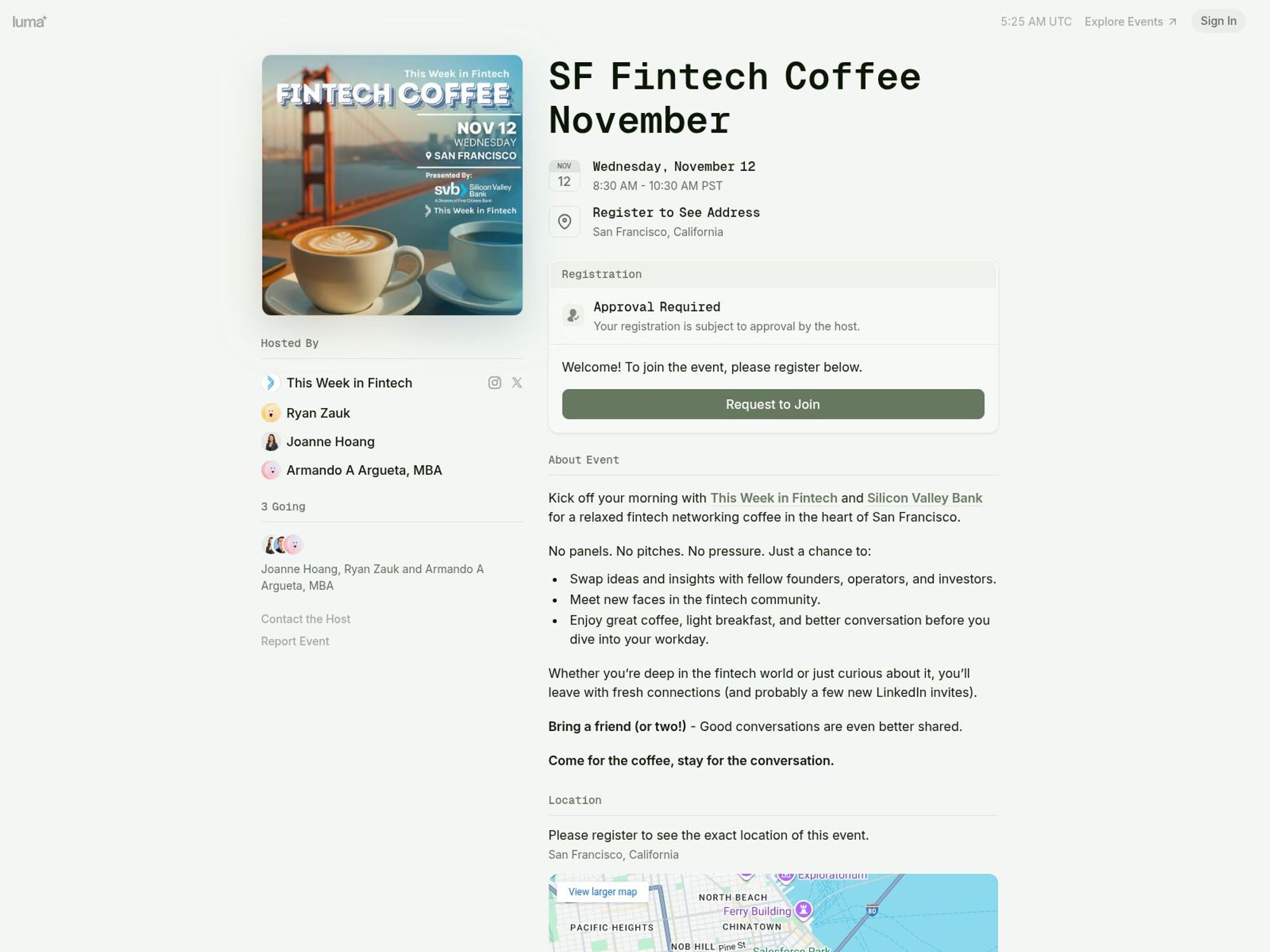 SF Fintech Coffee November website