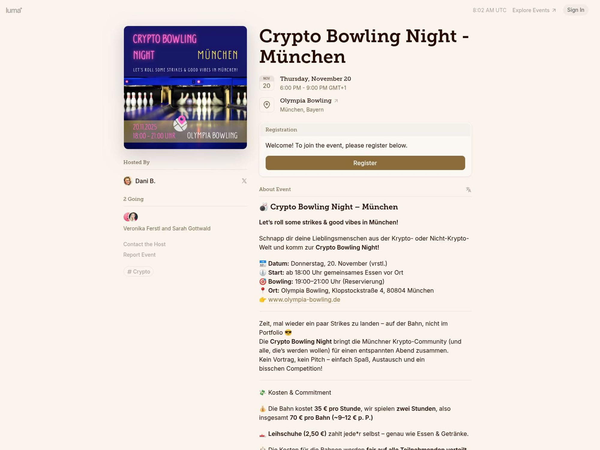 Crypto Bowling Night - München website