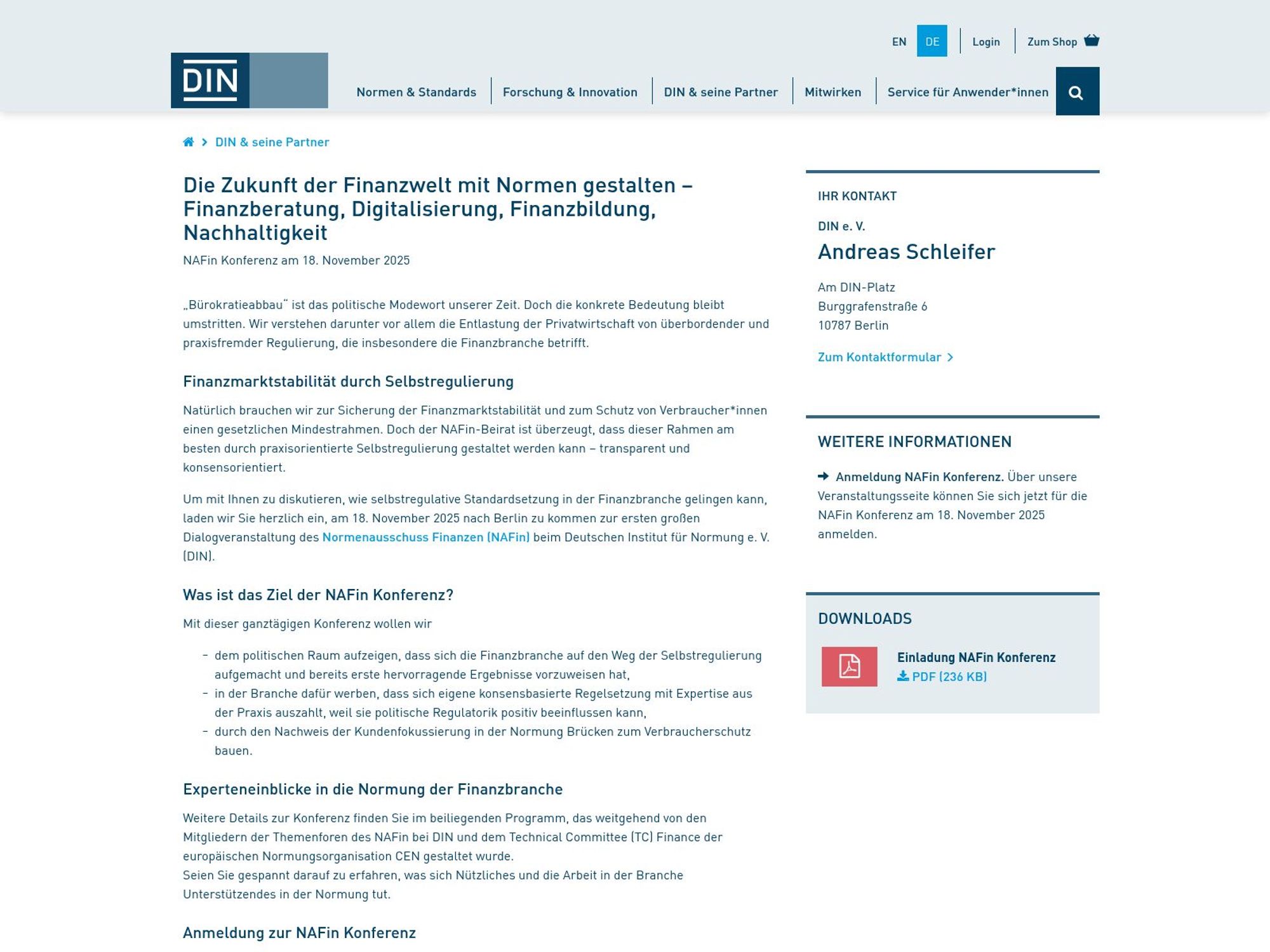 NAFin Konferenz website