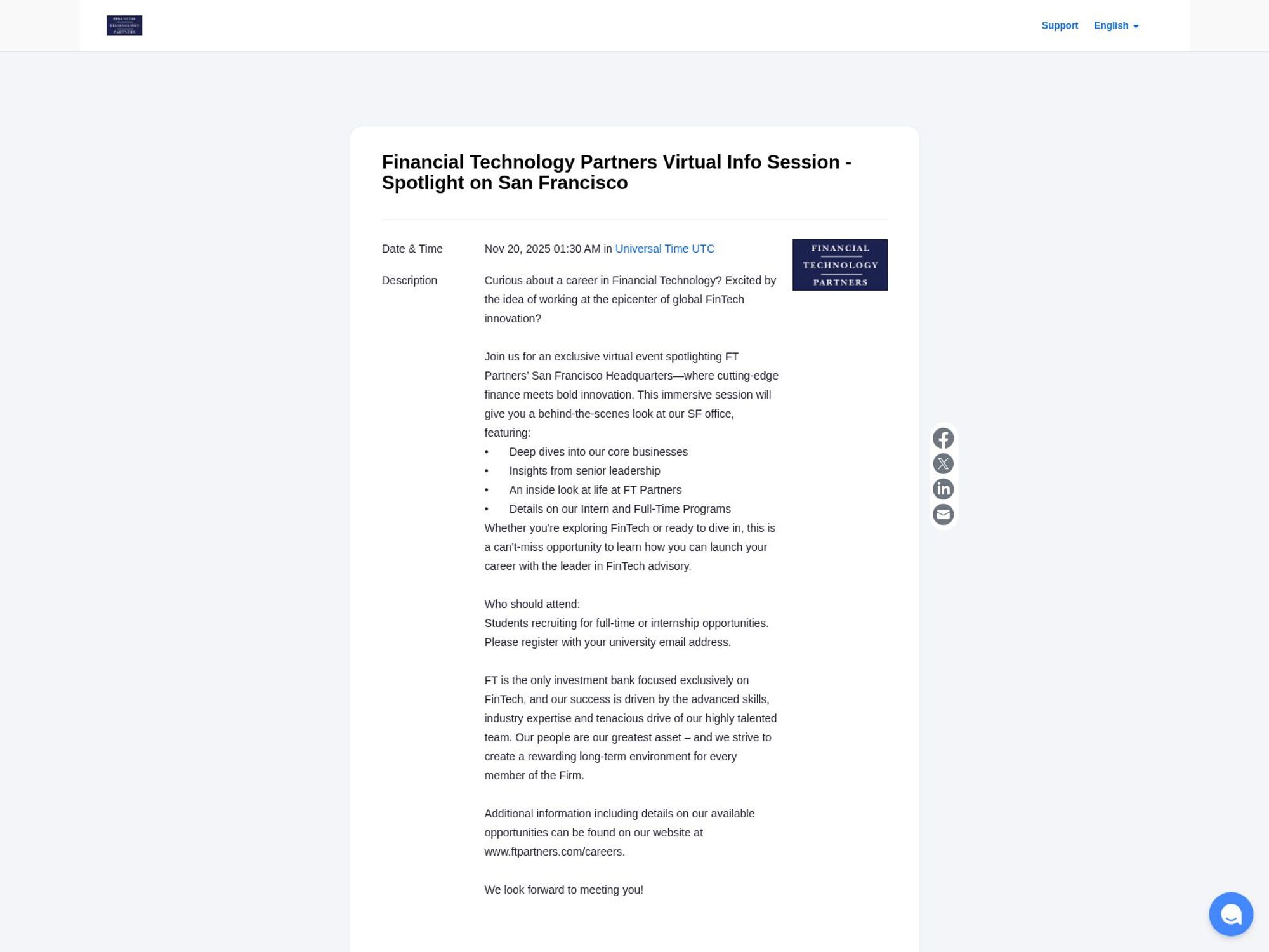 Financial Technology Partners Virtual Info Session - Spotlight on San Francisco screenshot