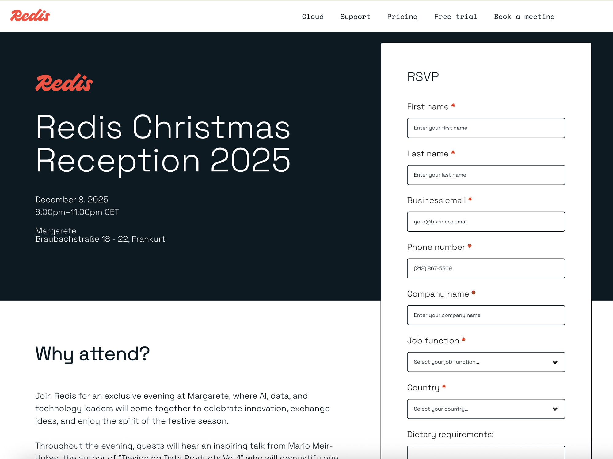 Redis Christmas Reception 2025 website