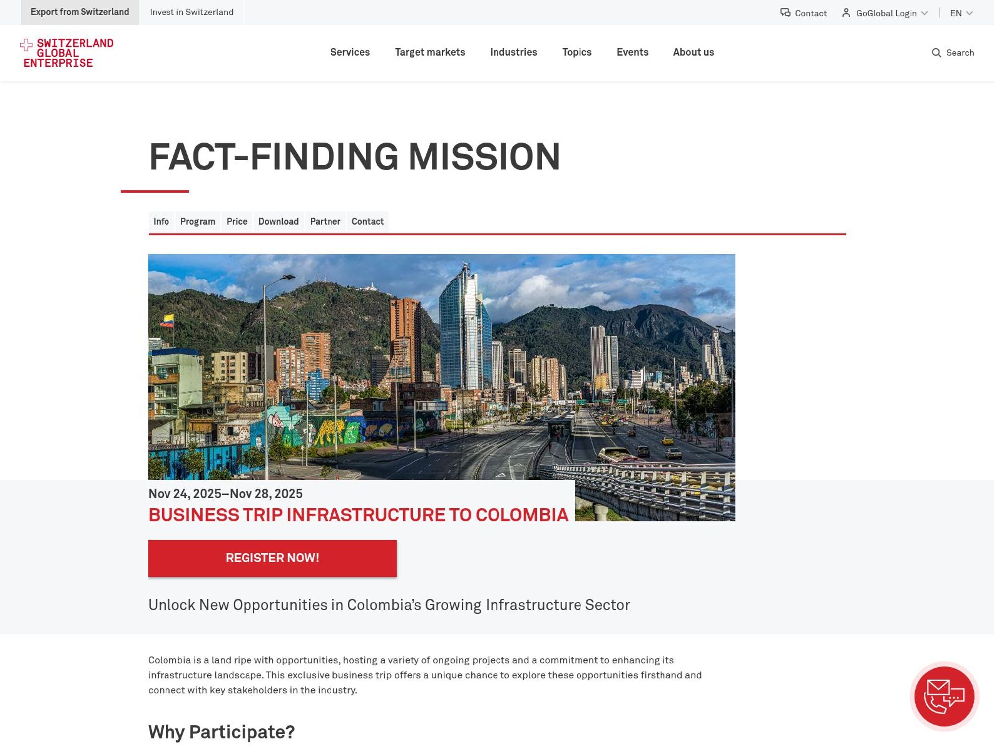 Business Trip Infrastructure to Colombia website