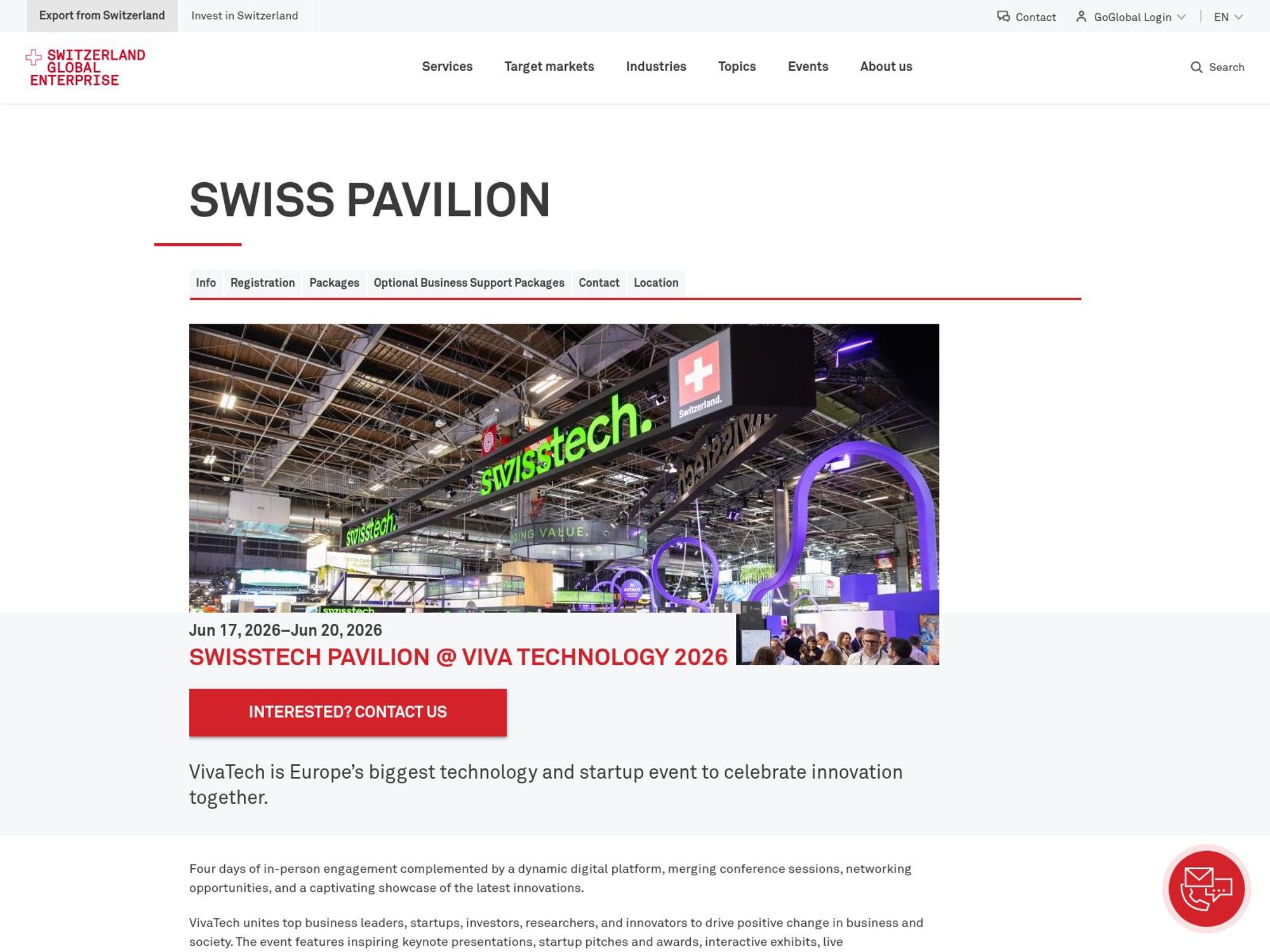 Swisstech Pavilion website