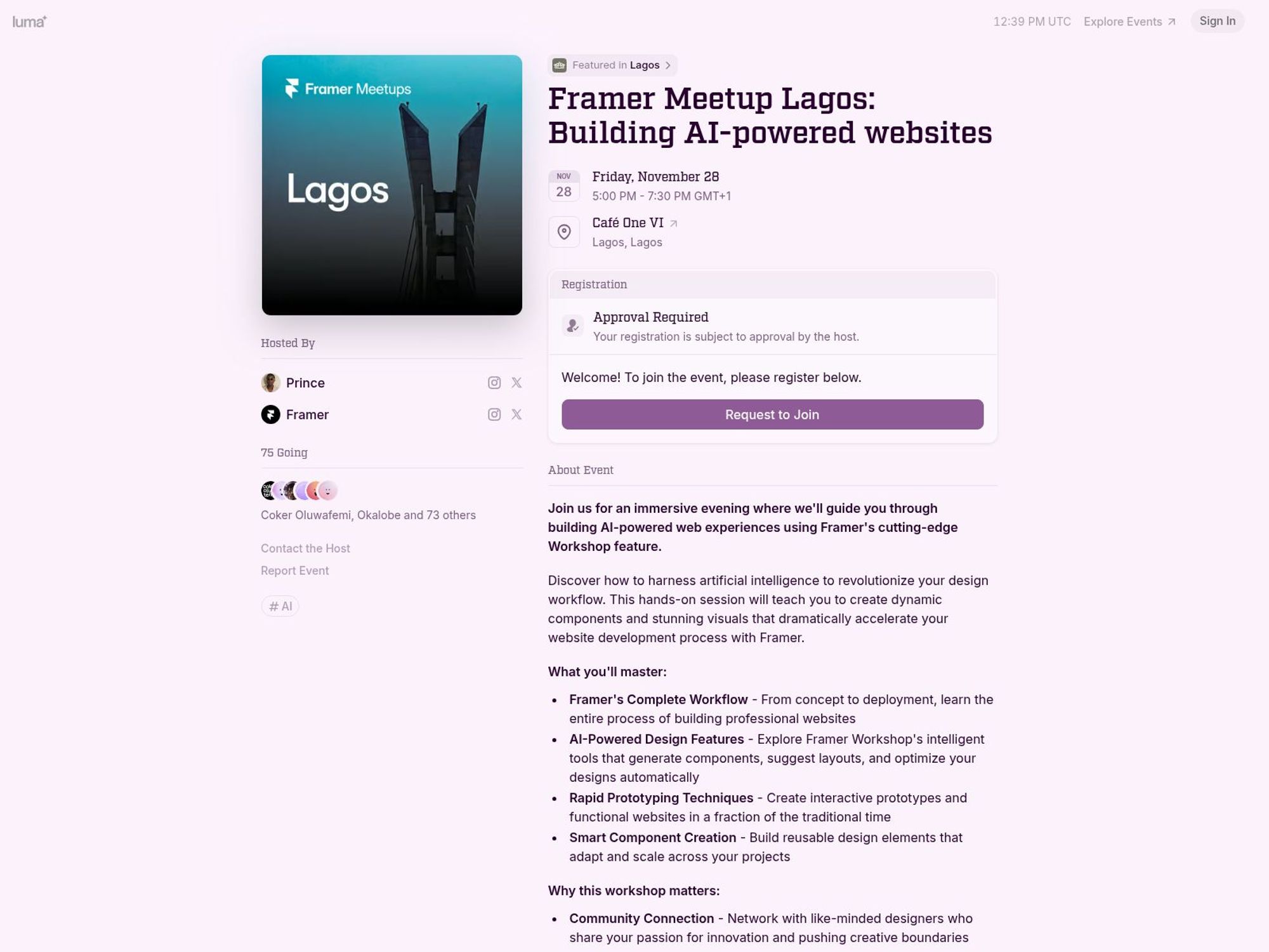 Framer Meetup Lagos website