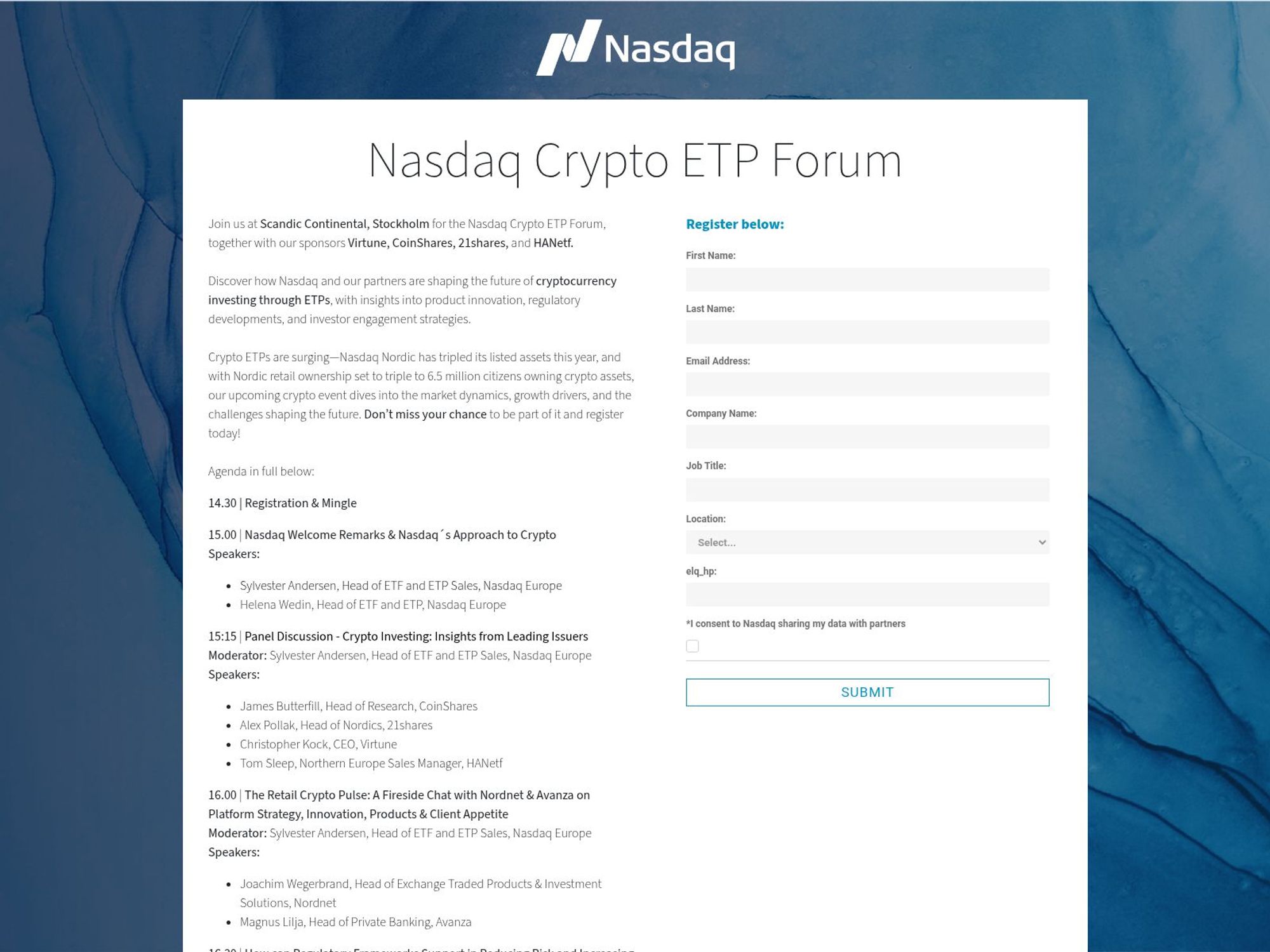 Nasdaq Crypto ETP Forum website