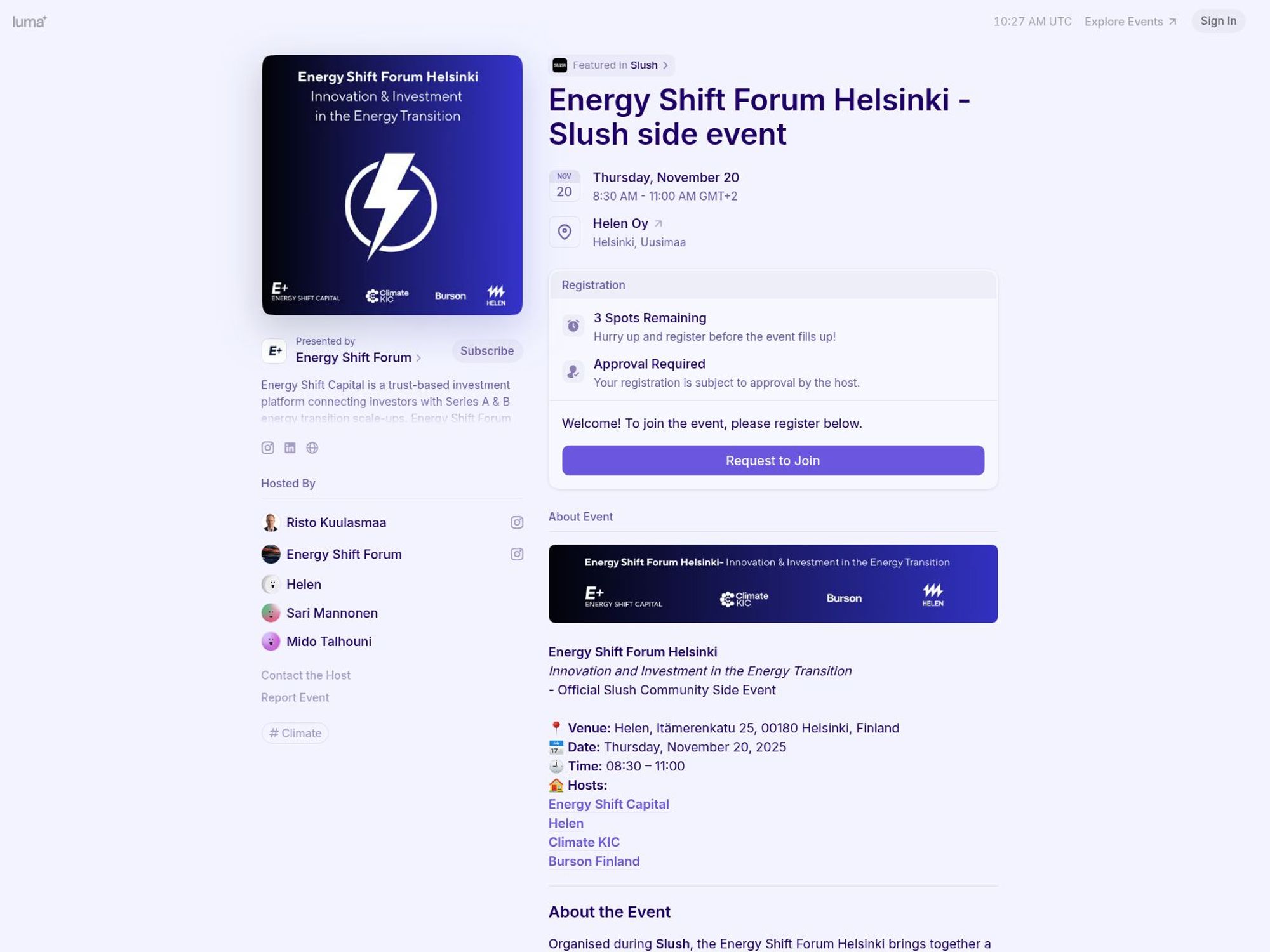 Energy Shift Forum Helsinki website