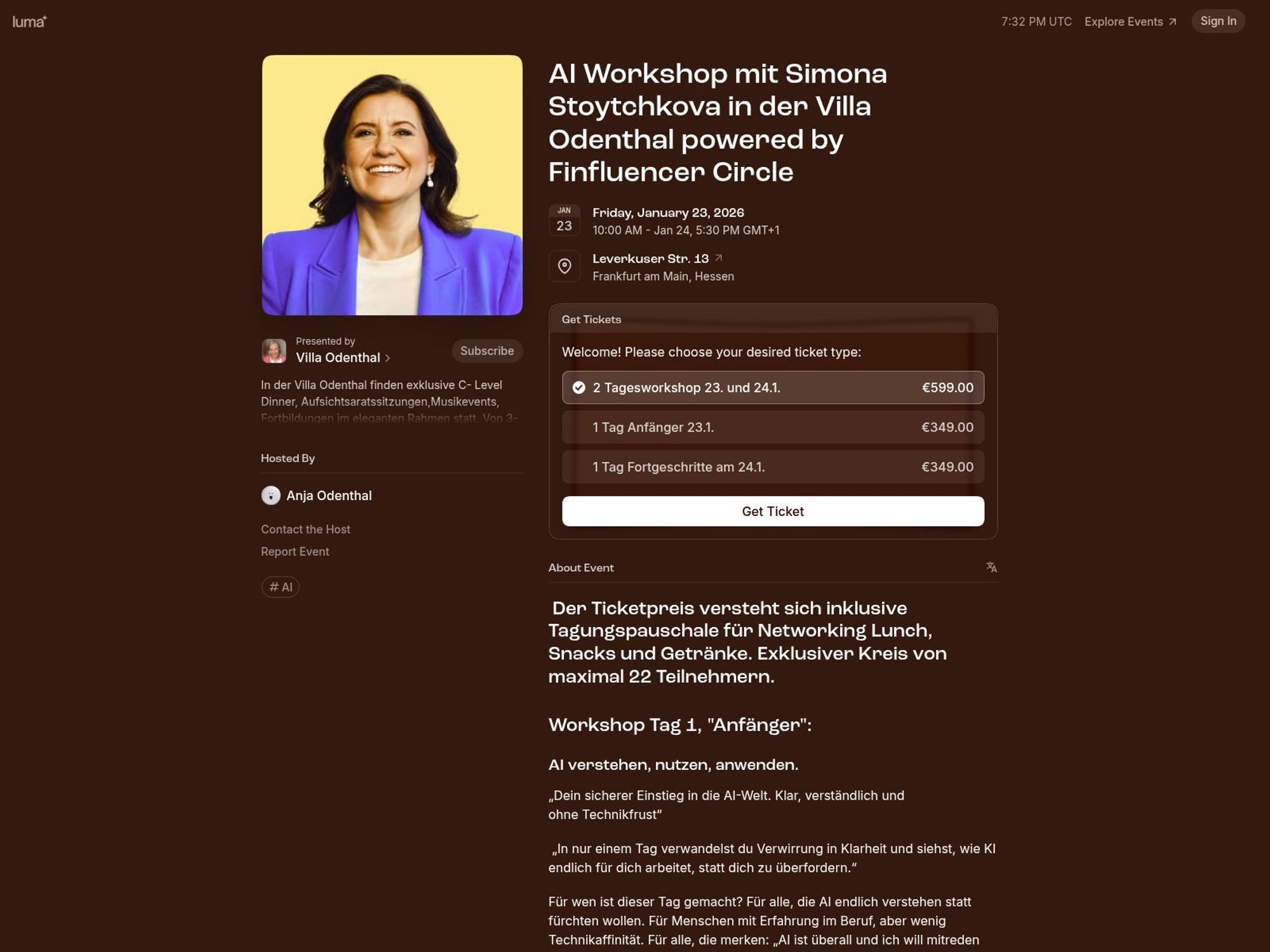 AI Workshop mit Simona Stoytchkova in der Villa Odenthal powered by Finfluencer Circle website