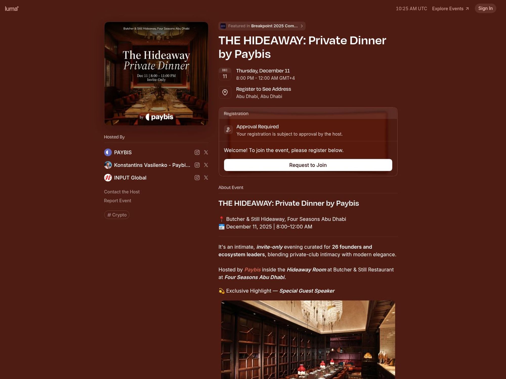 THE HIDEAWAY: Private Dinner website
