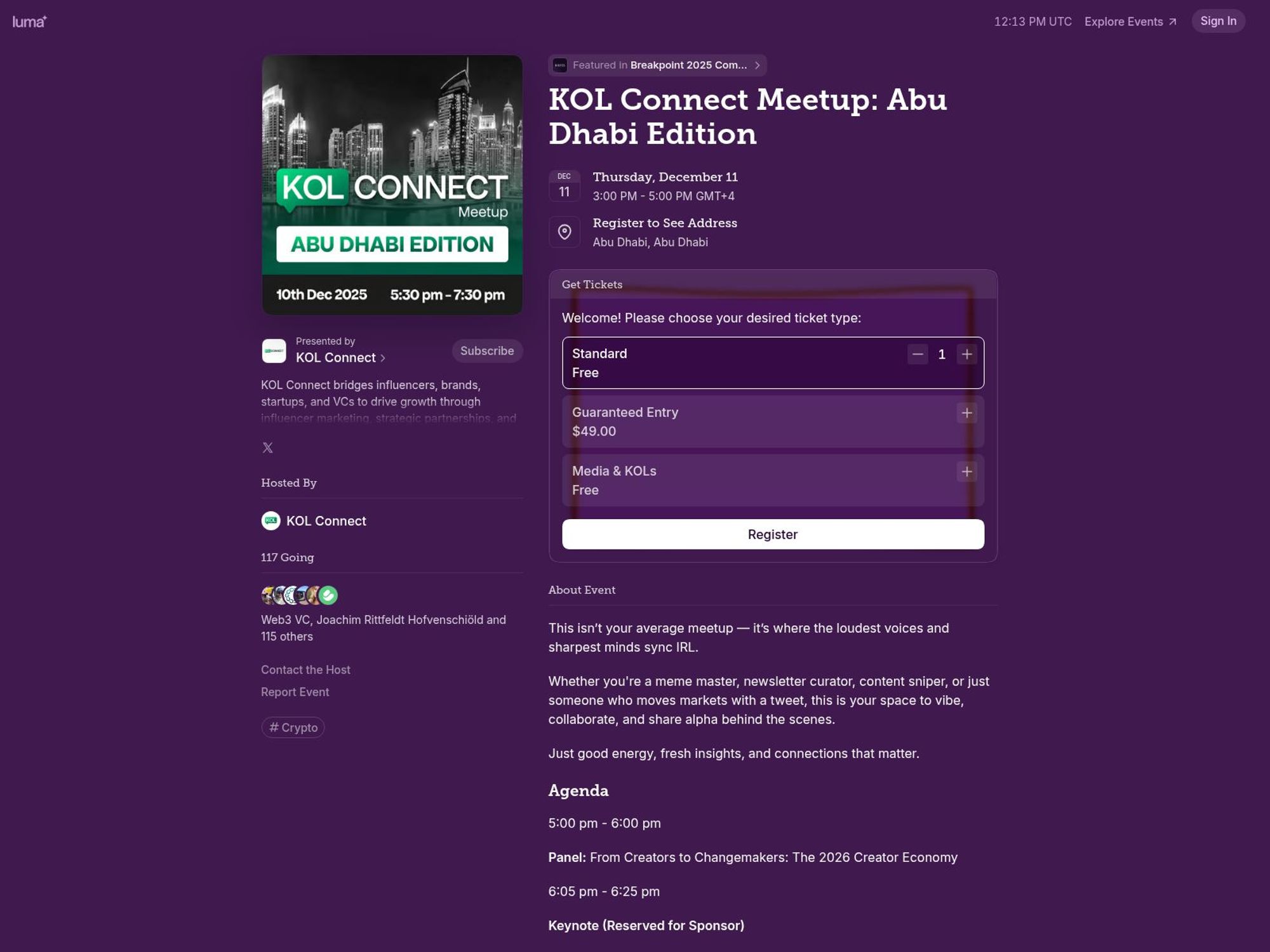 KOL Connect Meetup website
