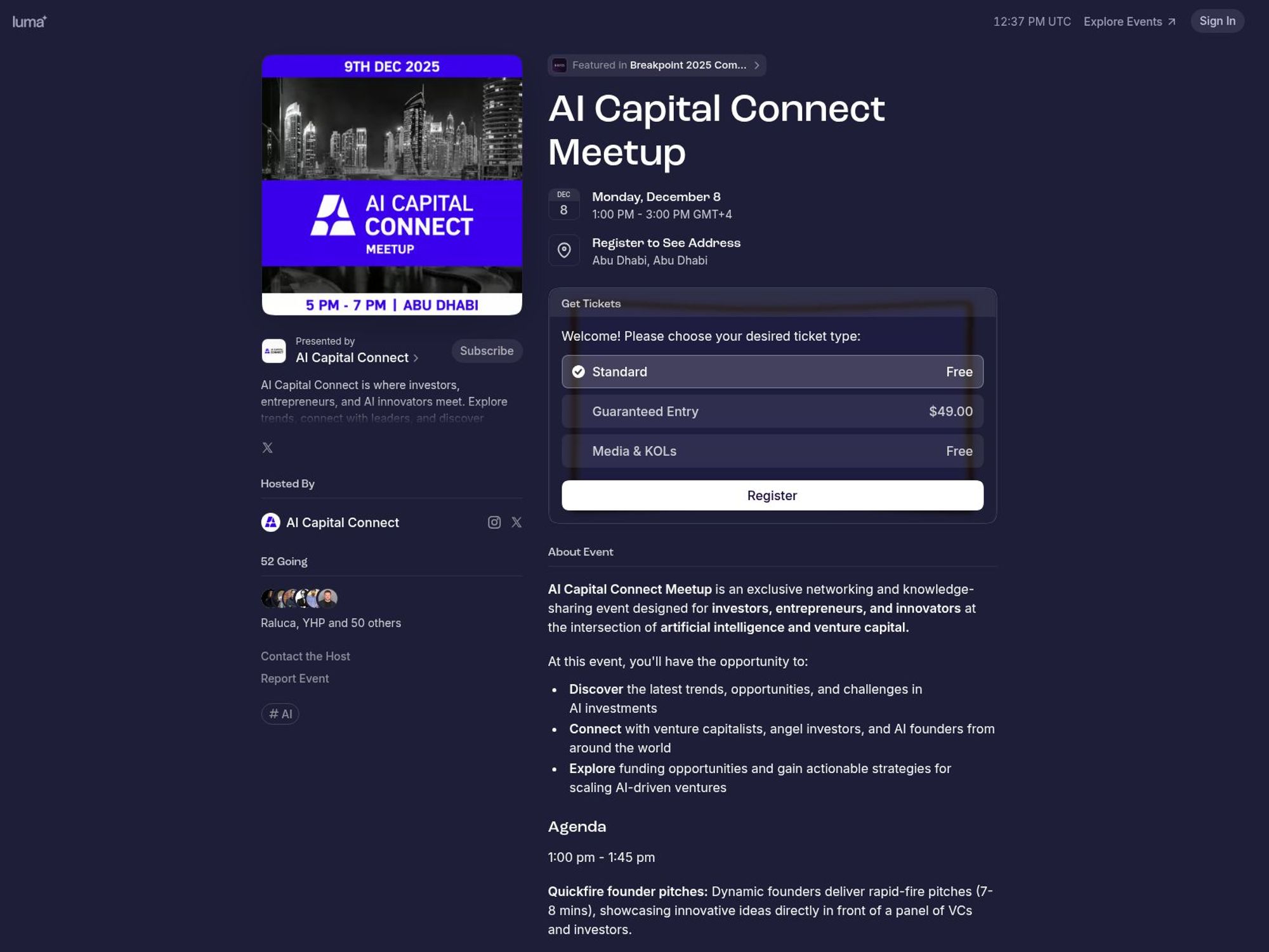 AI Capital Connect Meetup website