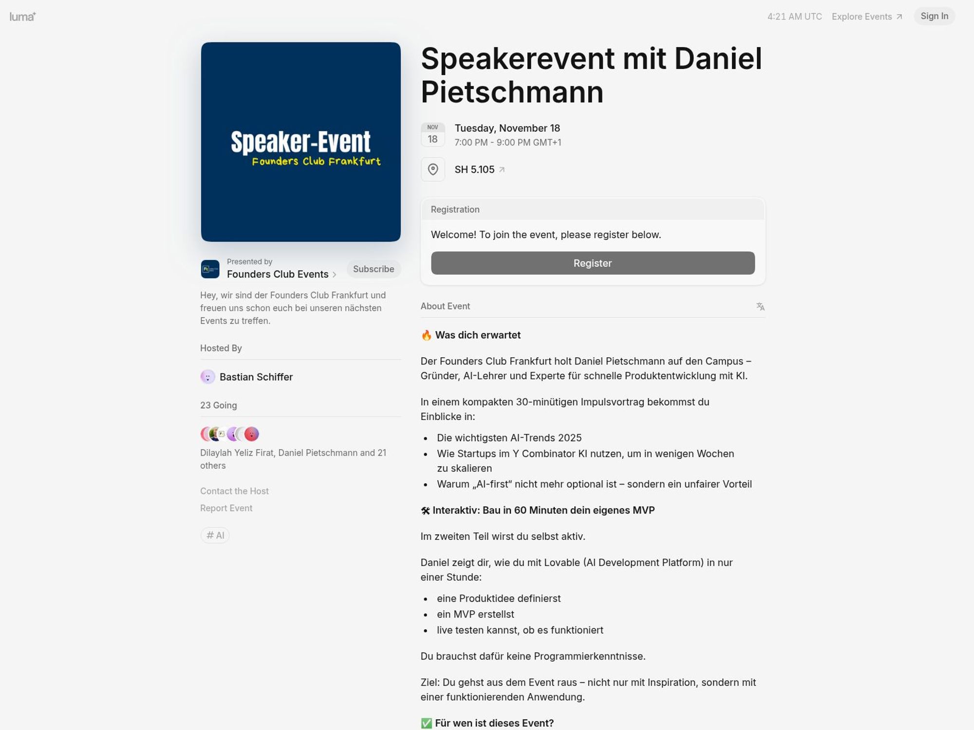 Speakerevent mit Daniel Pietschmann website
