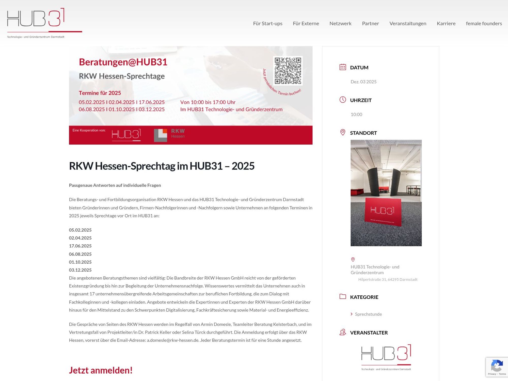 RKW Hessen-Sprechtag im HUB31 website