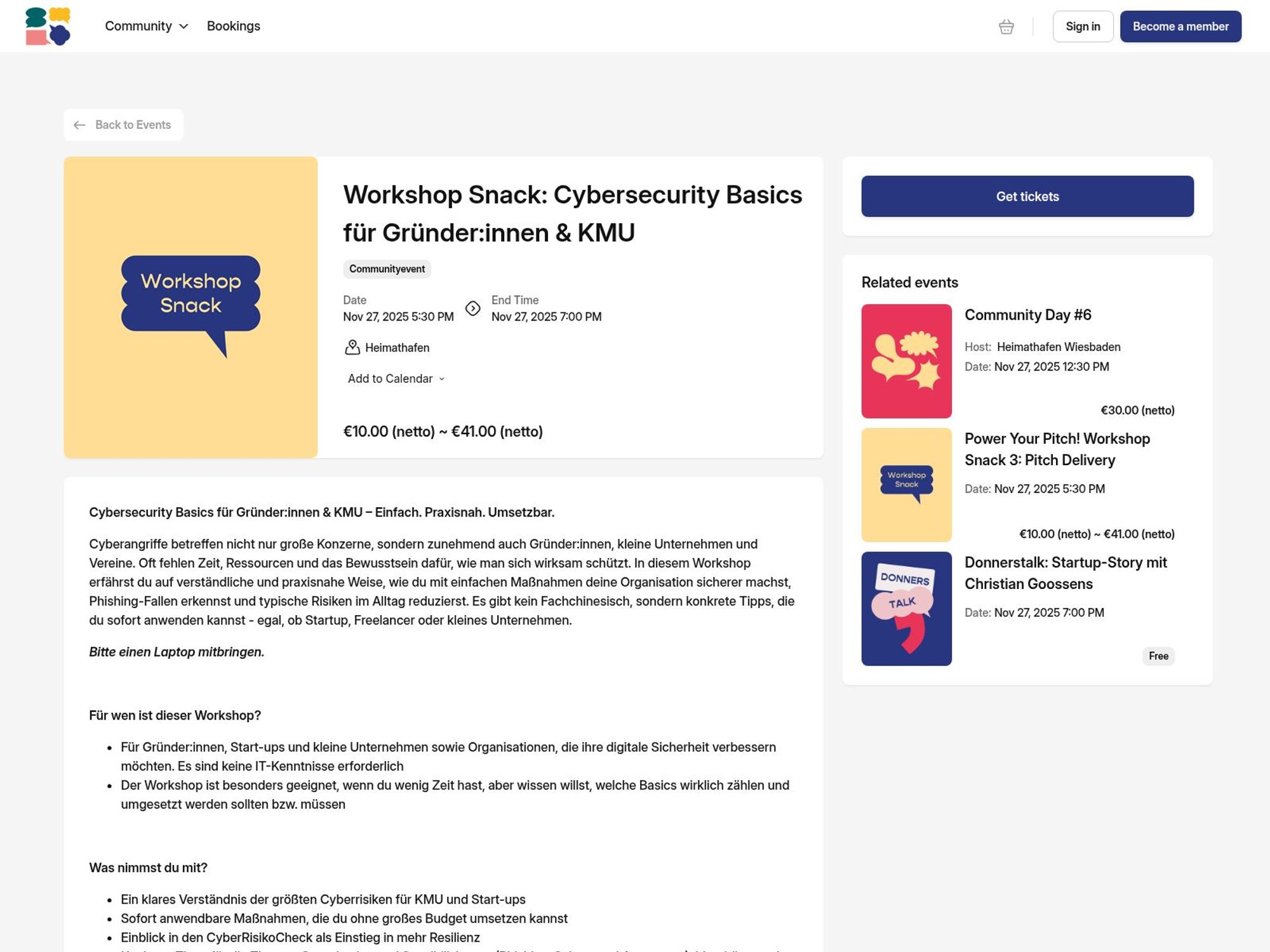 Workshop Snack: Cybersecurity Basics für Gründer:innen & KMU website
