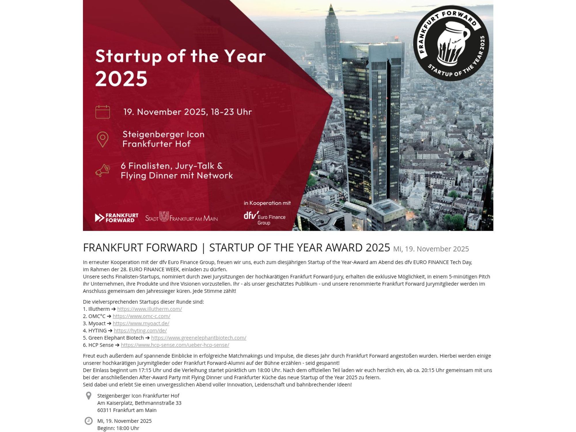 Frankfurt Forward | startup of the year award website