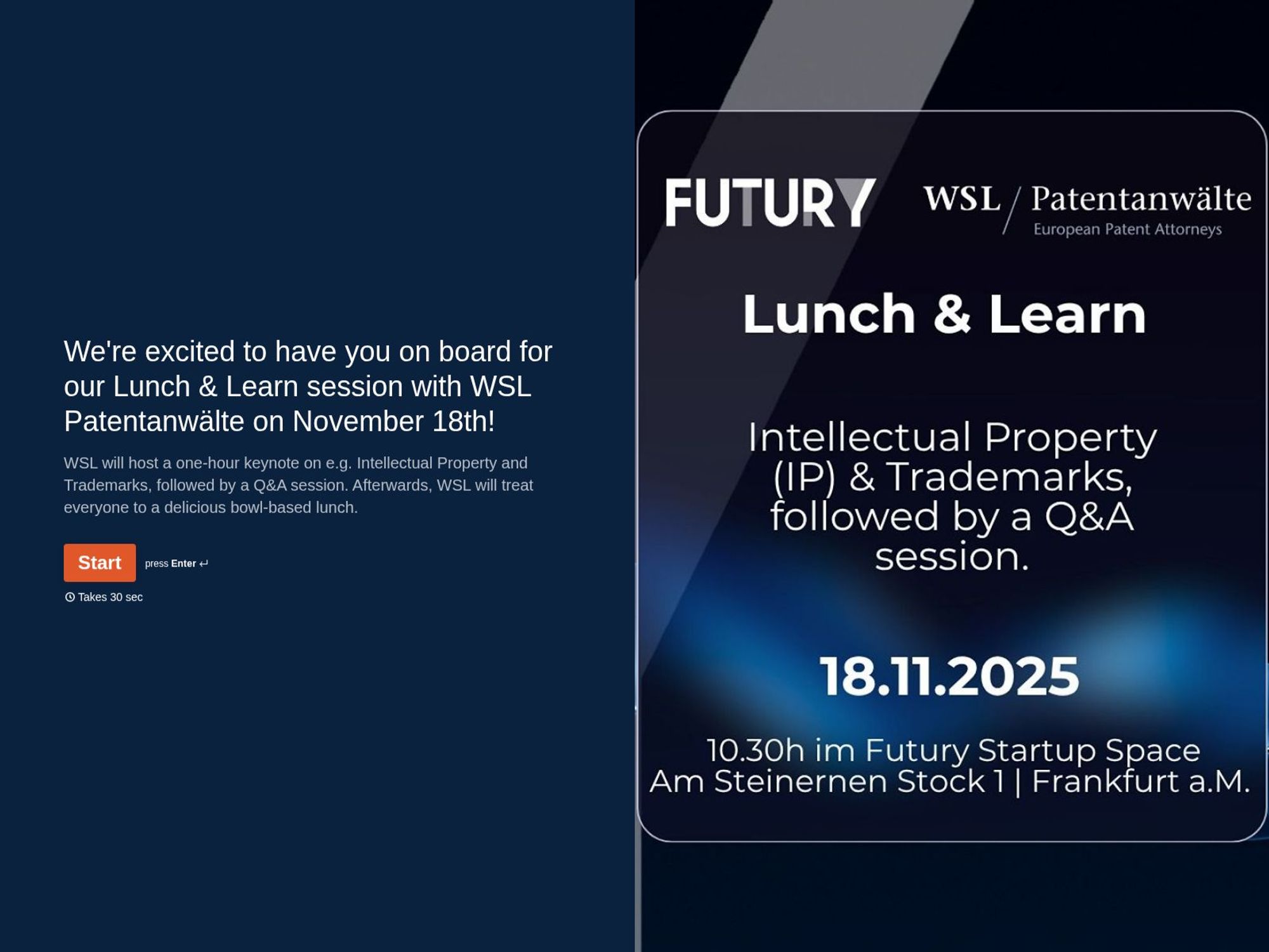 Lunch & Learn mit WSL Patentanwälte – Schutz für deine Ideen & Marken! screenshot