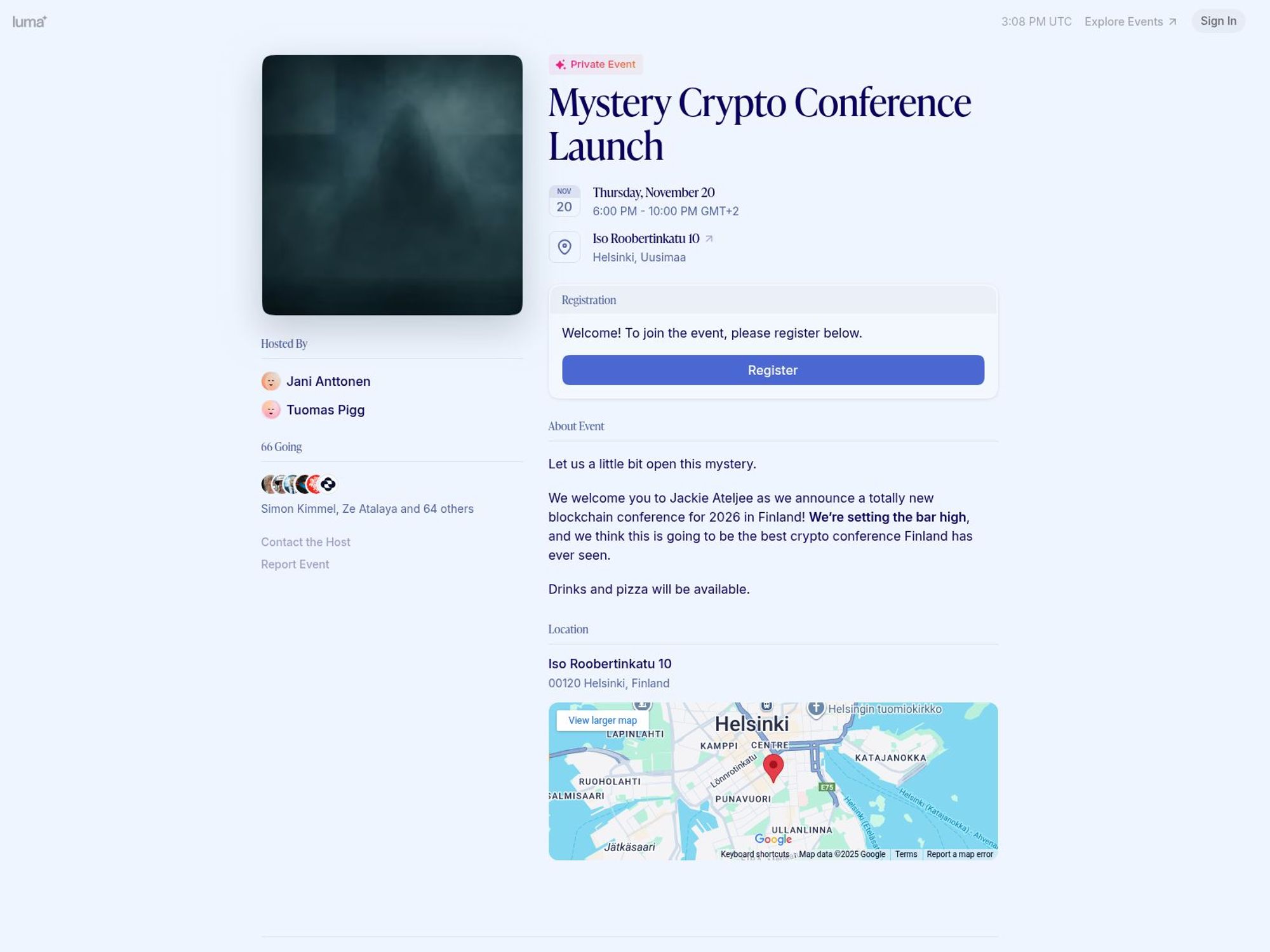 Mystery Crypto Conference Launch website