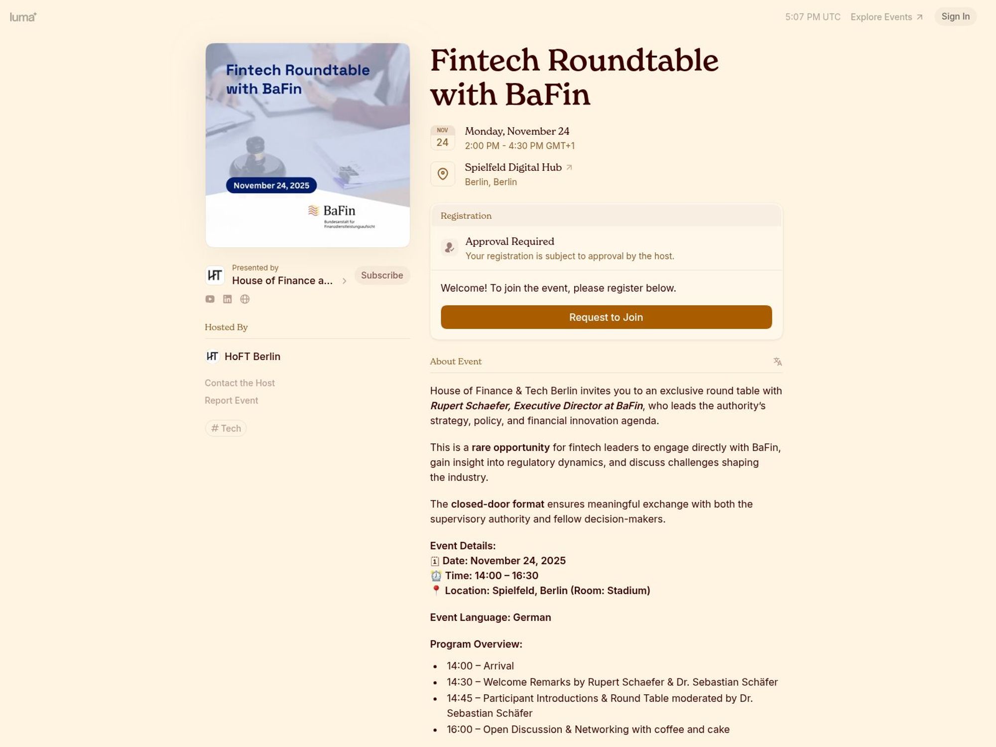 Fintech Roundtable with BaFin website