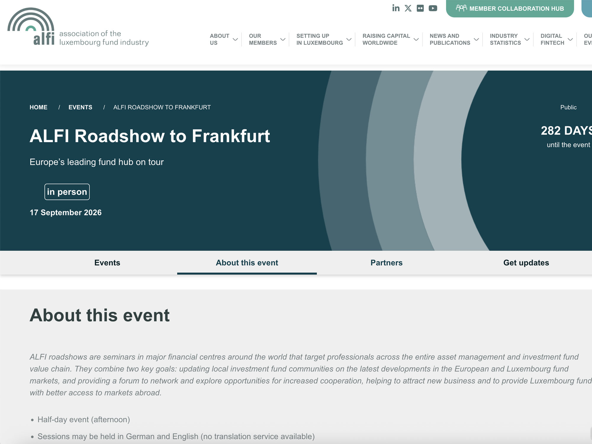 ALFI Roadshow to Frankfurt website