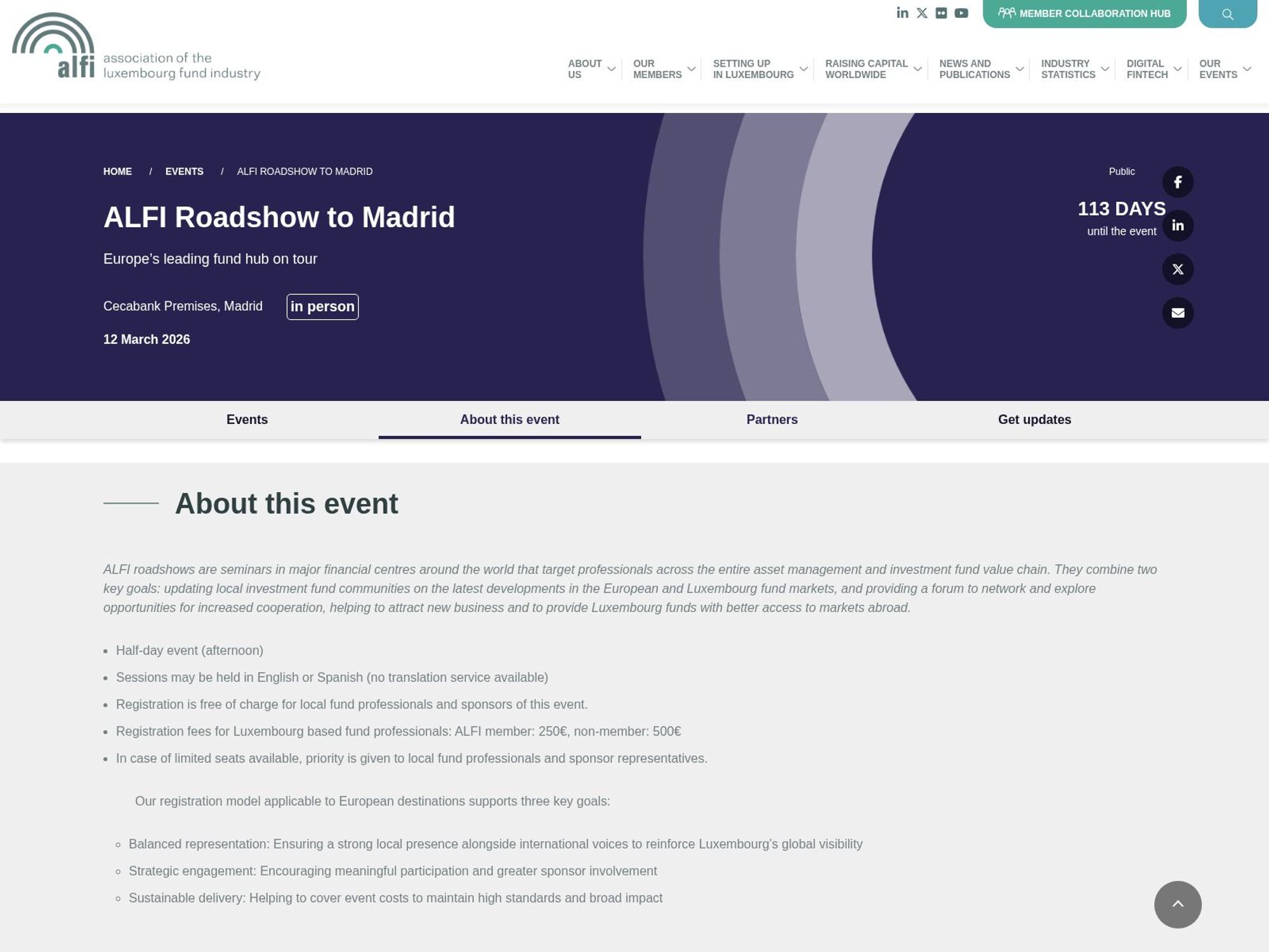 ALFI Roadshow to Madrid website