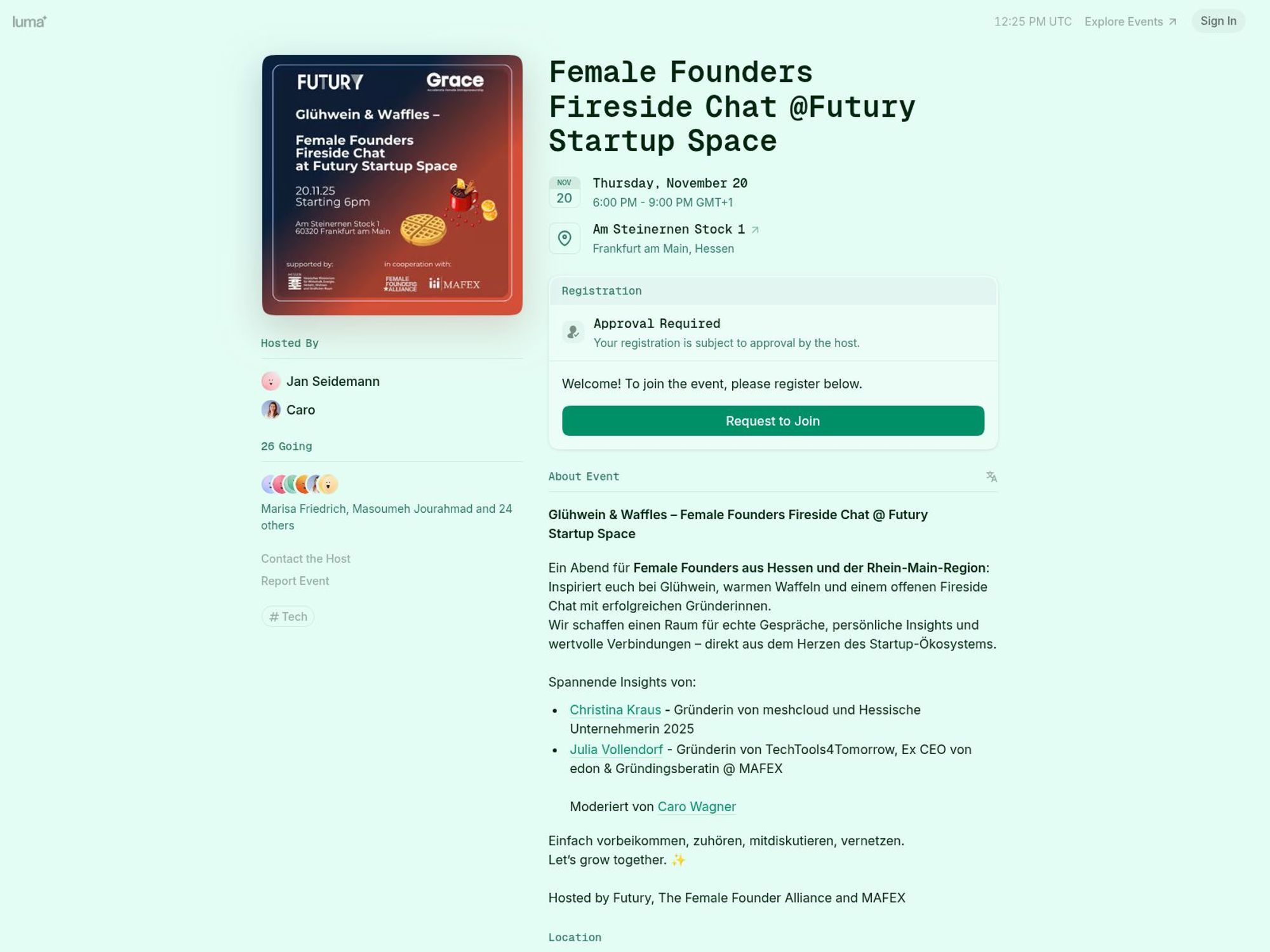 Female Founders Fireside Chat Startup Space screenshot