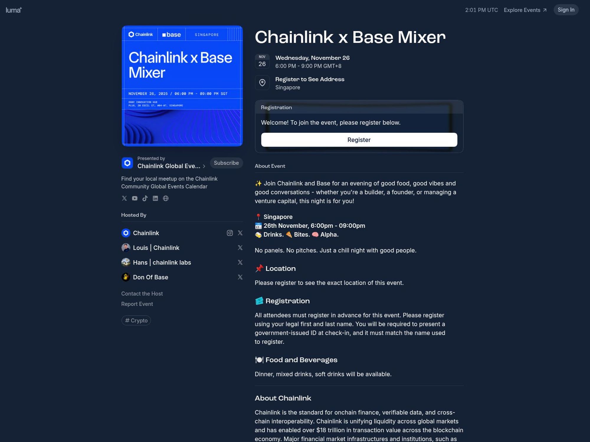 Chainlink x Base Mixer website