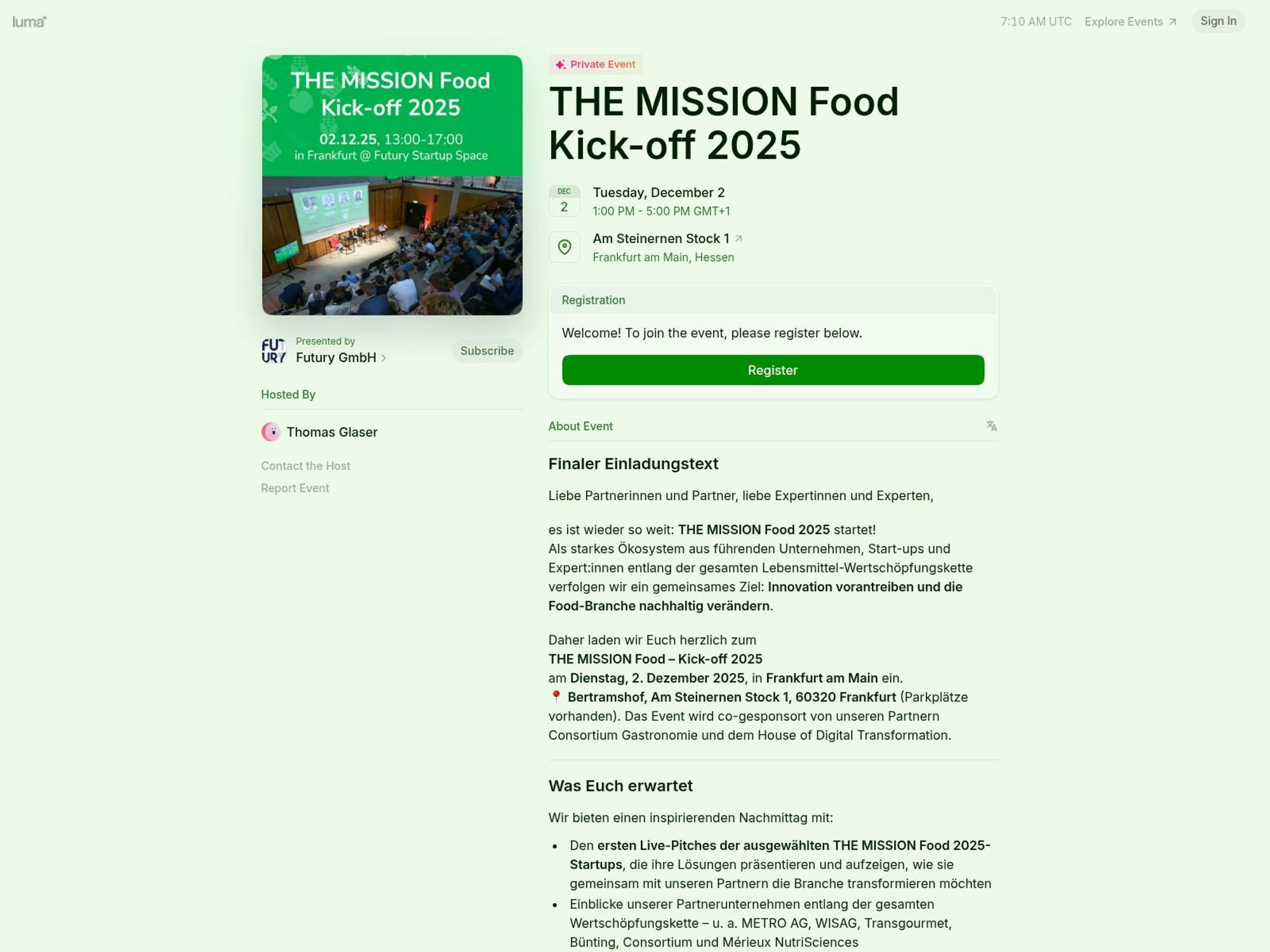 THE MISSION Food Kick-off 2025 website