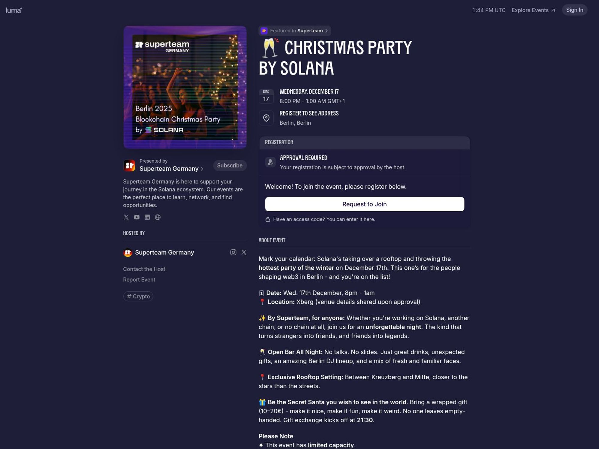 Christmas Party by Solana website