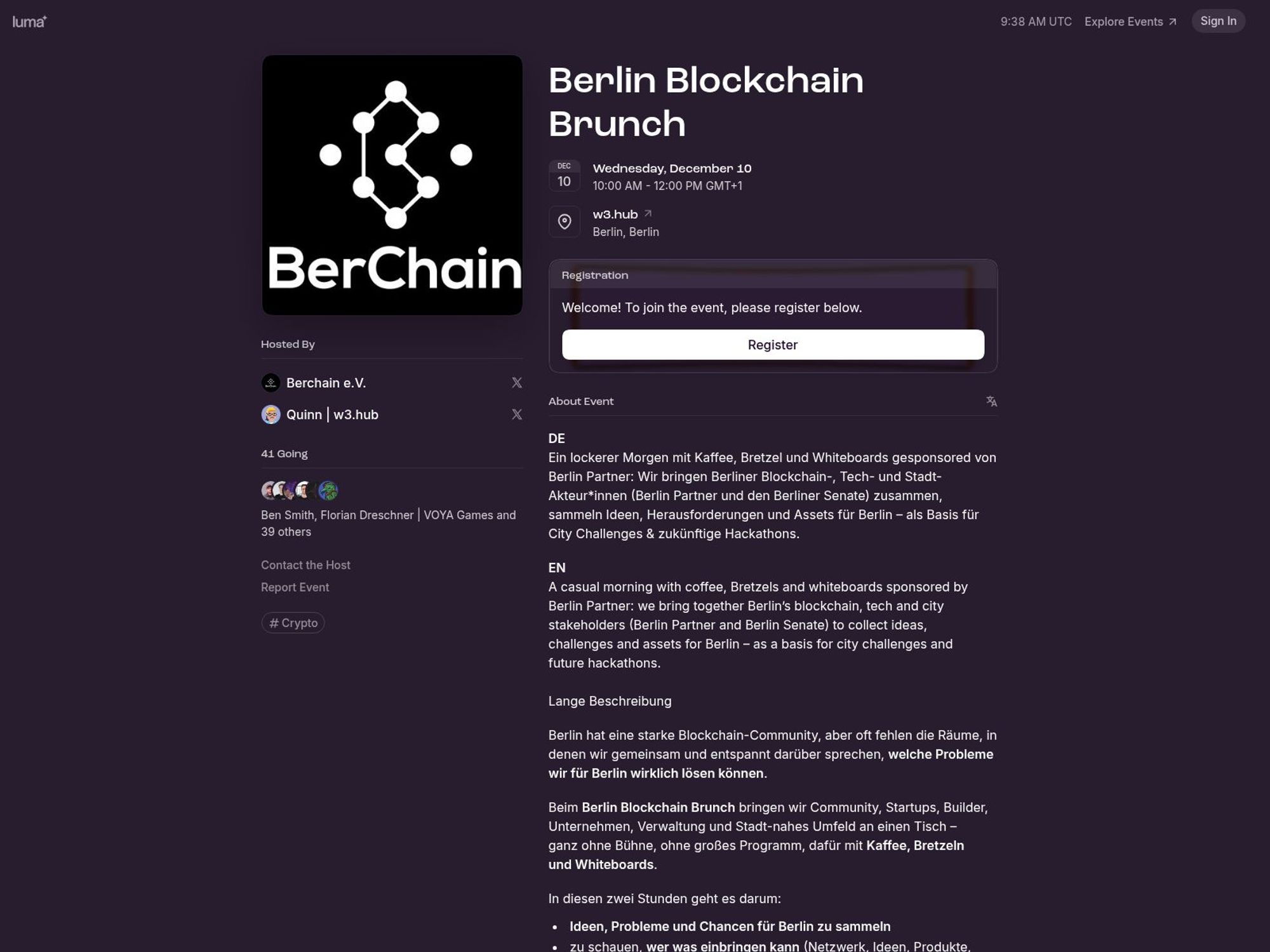 Berlin Blockchain Brunch website