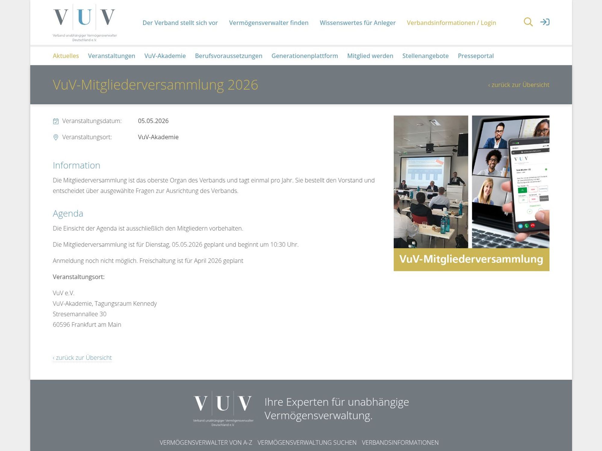 VuV-Mitgliederversammlung 2026 website