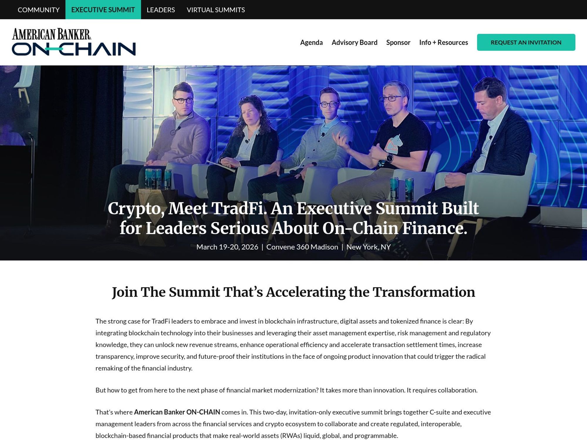 American Banker On-Chain Summit website