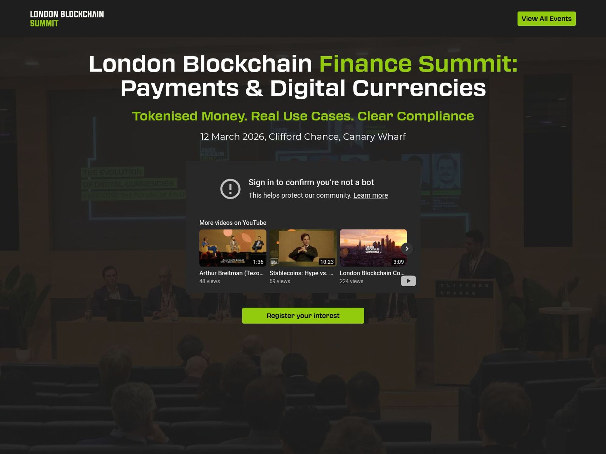 London Blockchain Finance Summit website