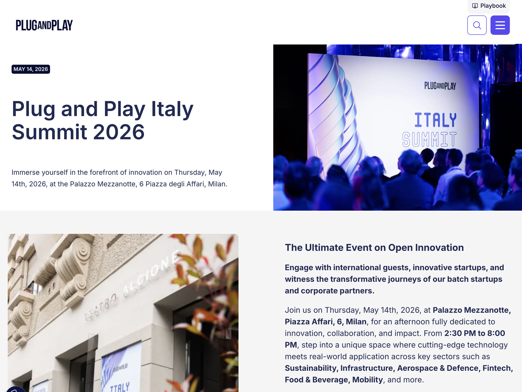 Plug and Play Italy Summit 2026 website