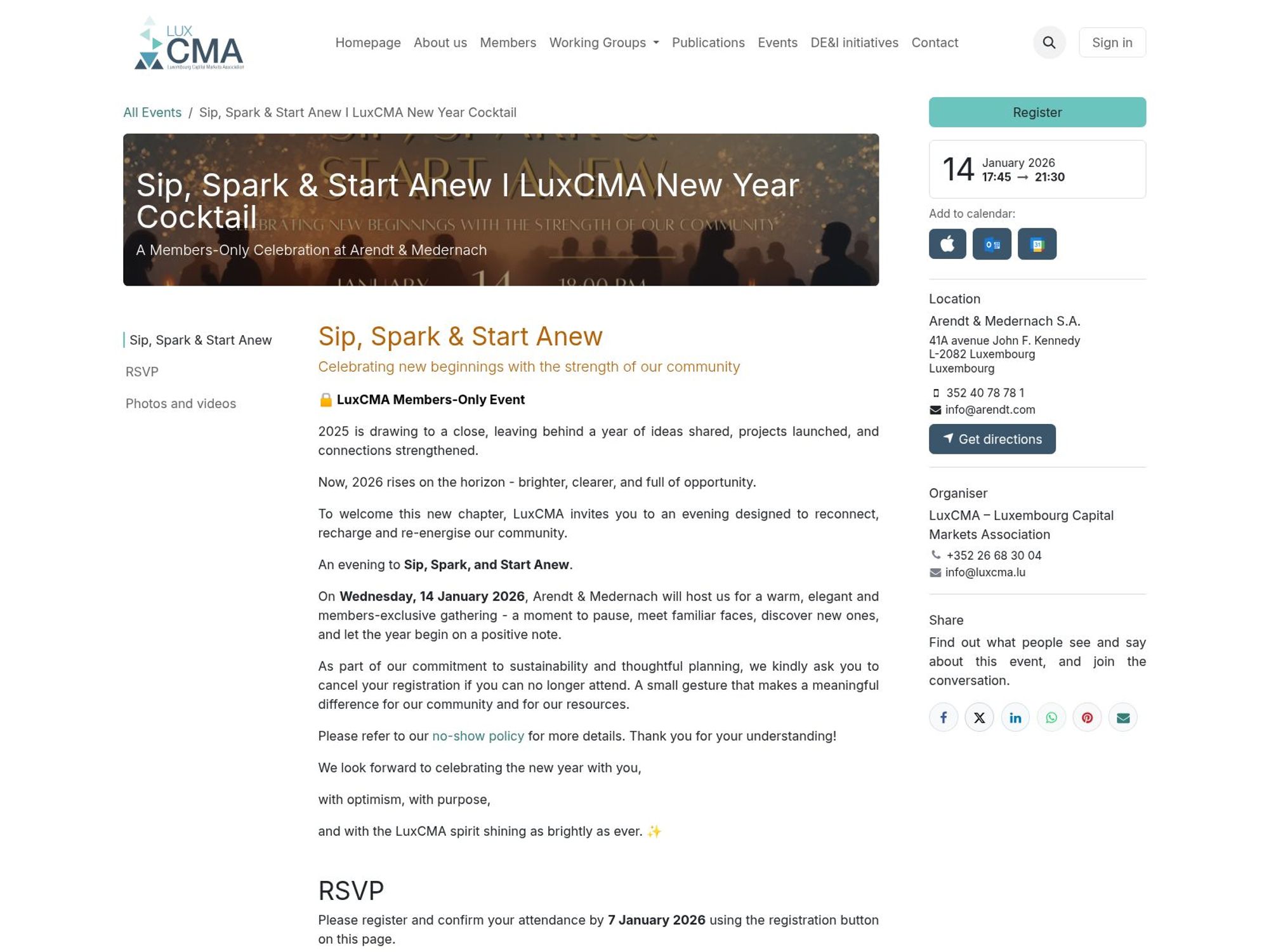 LuxCMA: Sip, Spark & Start Anew website