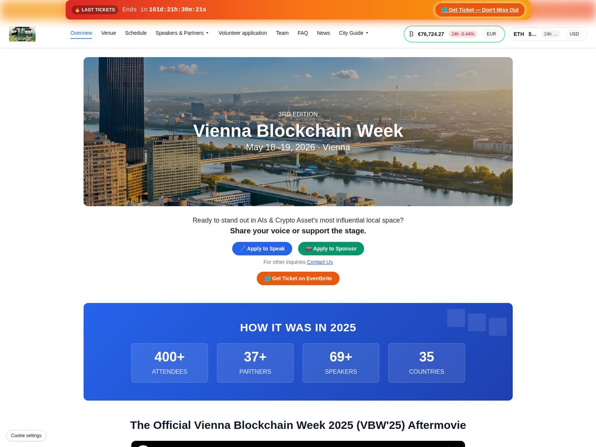 Vienna Blockchain Week 2026 website