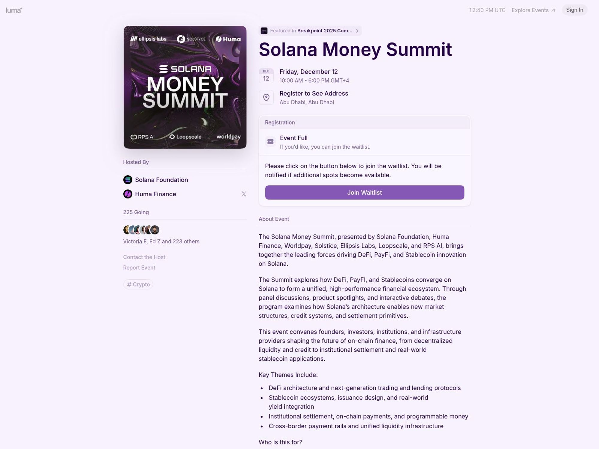 Solana Money Summit website