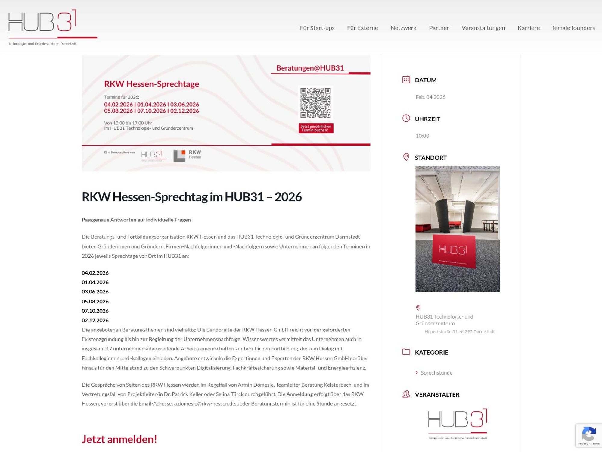 RKW Hessen-Sprechtag im HUB31 website