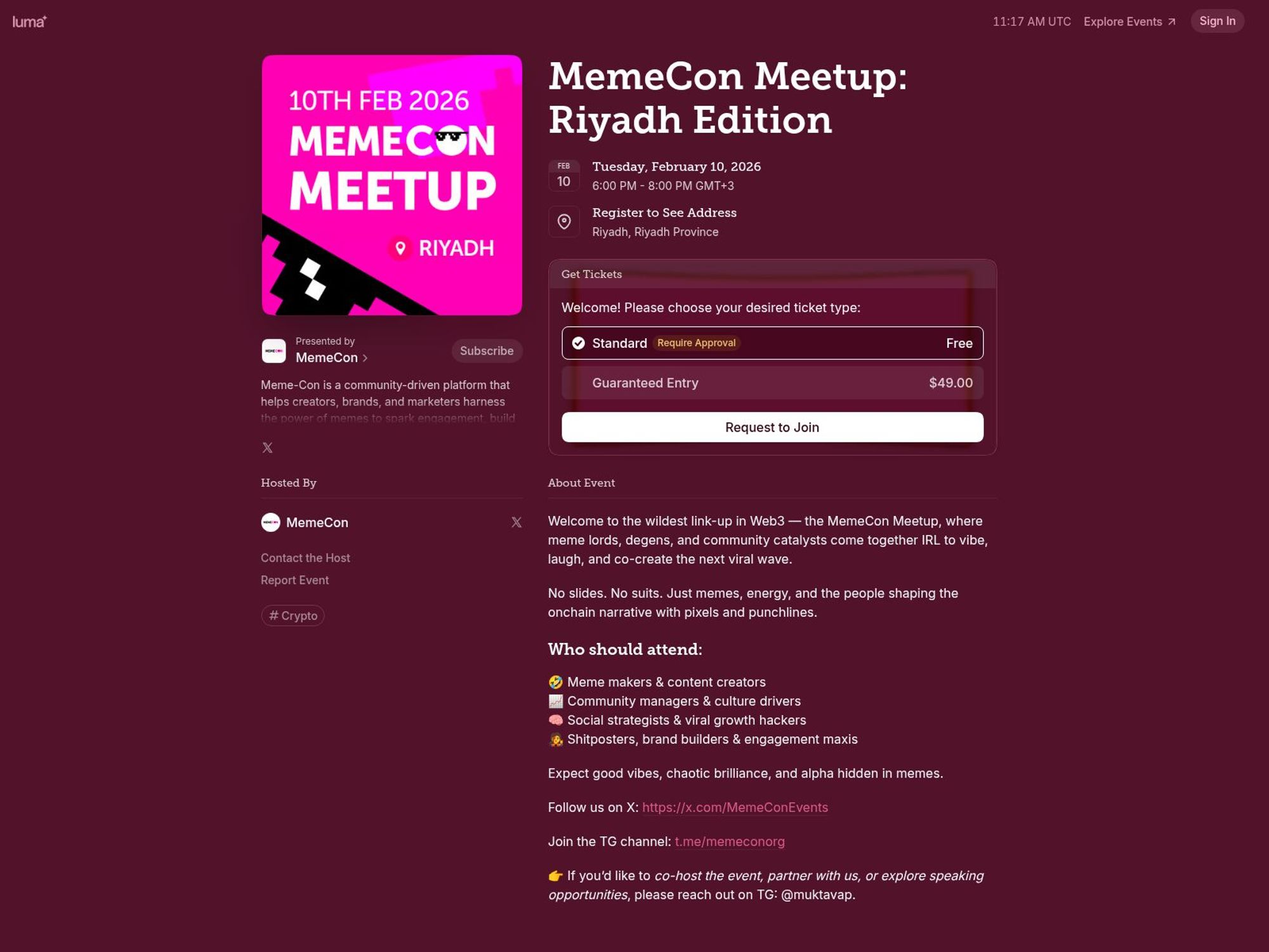 MemeCon Meetup Riyadh Edition website